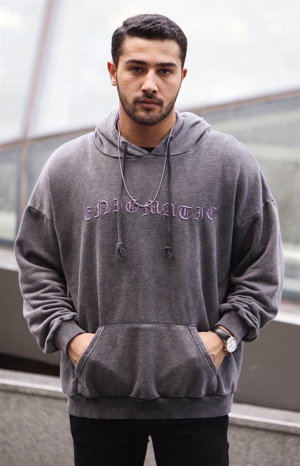 Oversize Kurukafa Kapüşonlu Sweatshirt Gri