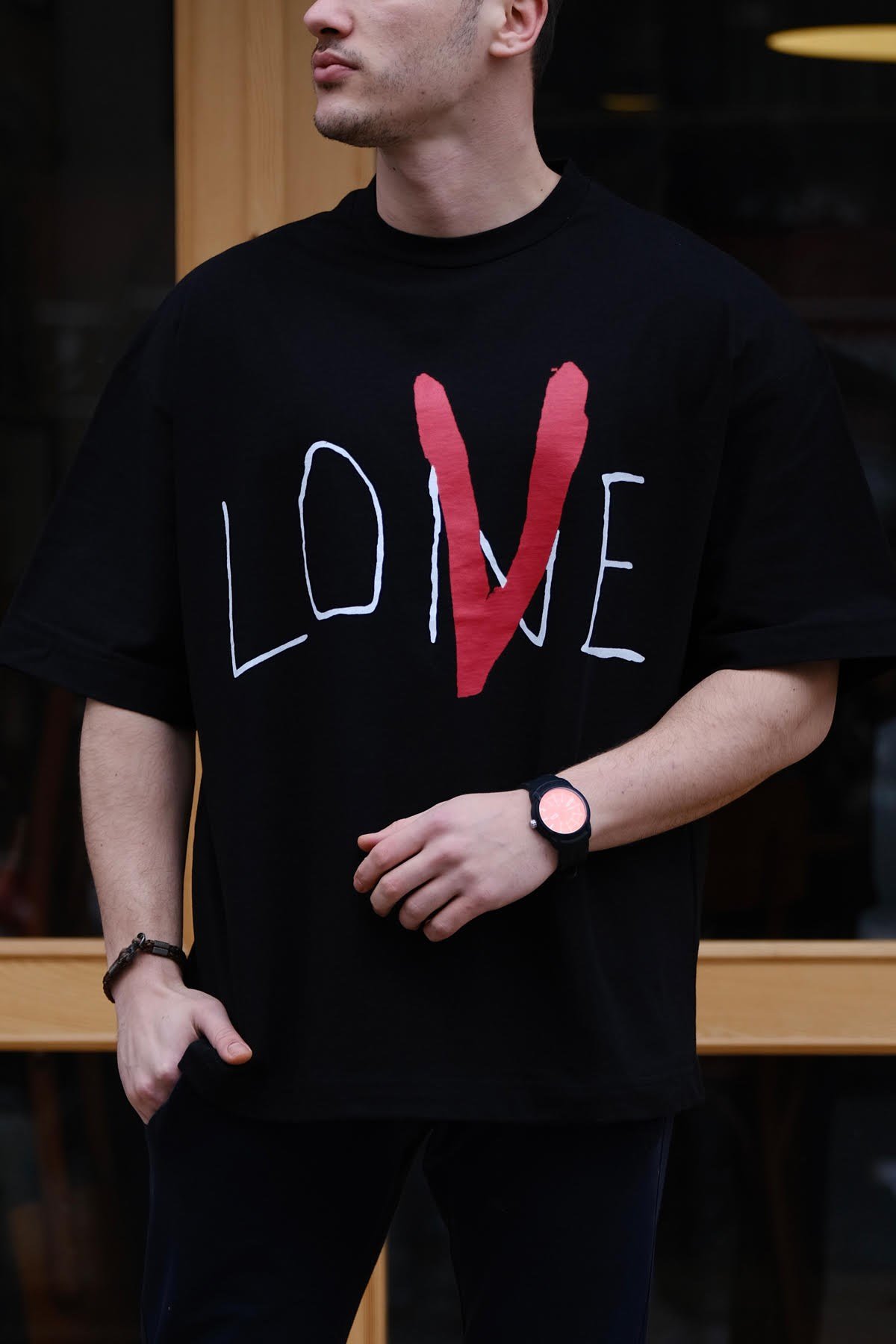 Oversize Love-V Tshirt Siyah