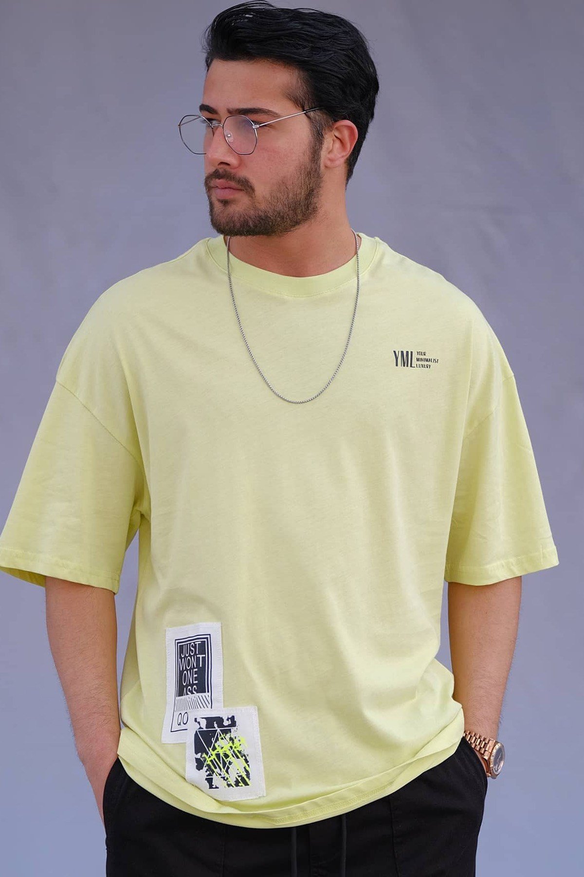 Oversize Minimalist Sarı T-Shirt