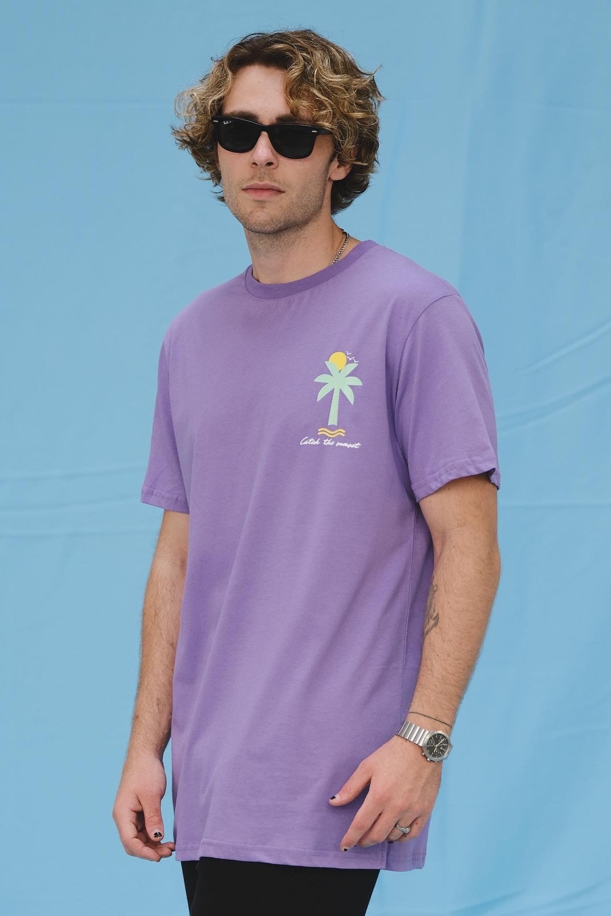 Oversize Mor Palmiye T-Shirt