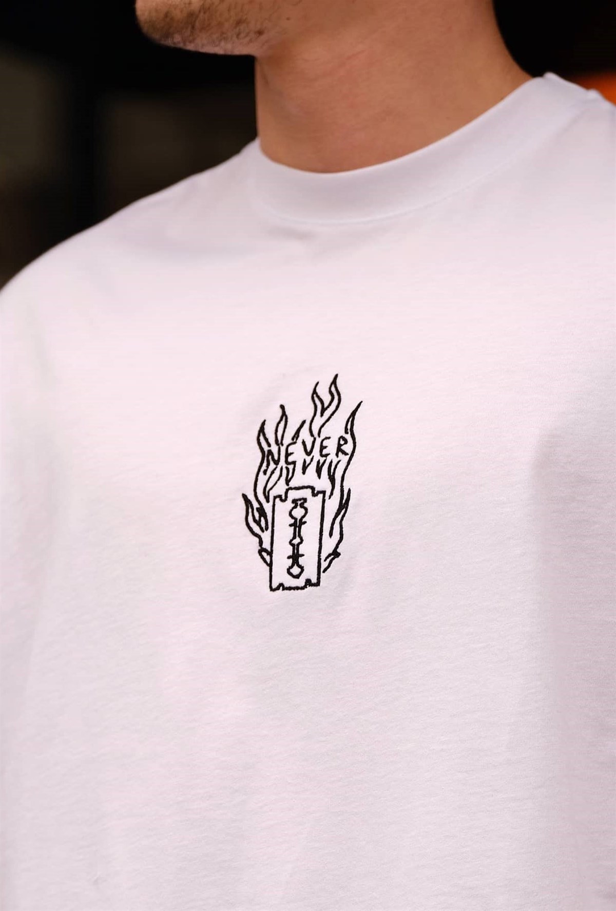 Oversize Never T-Shirt Beyaz