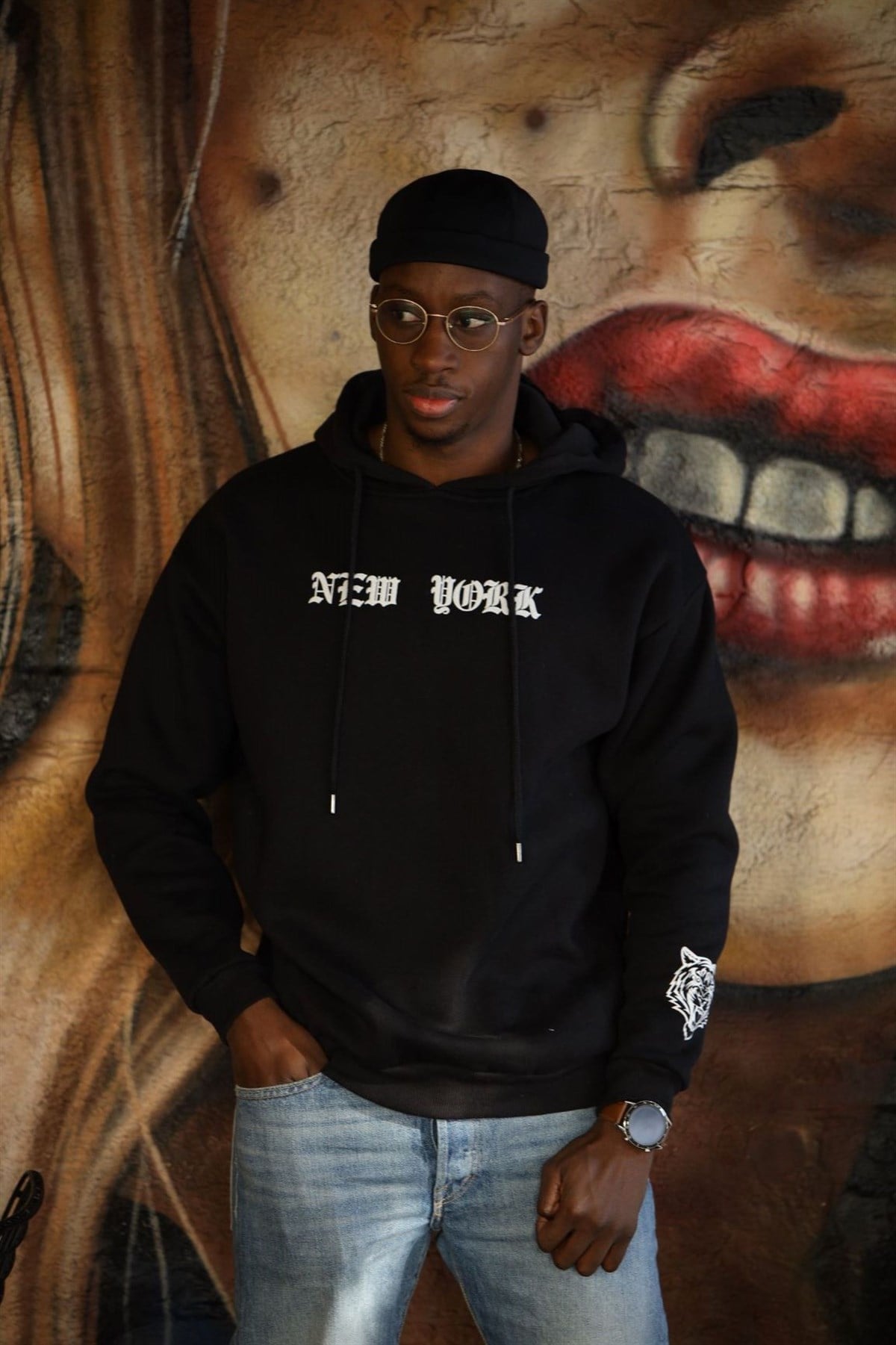 OVERSIZE NEW YORK KAPÜŞONLU SWEATSHIRT SİYAH