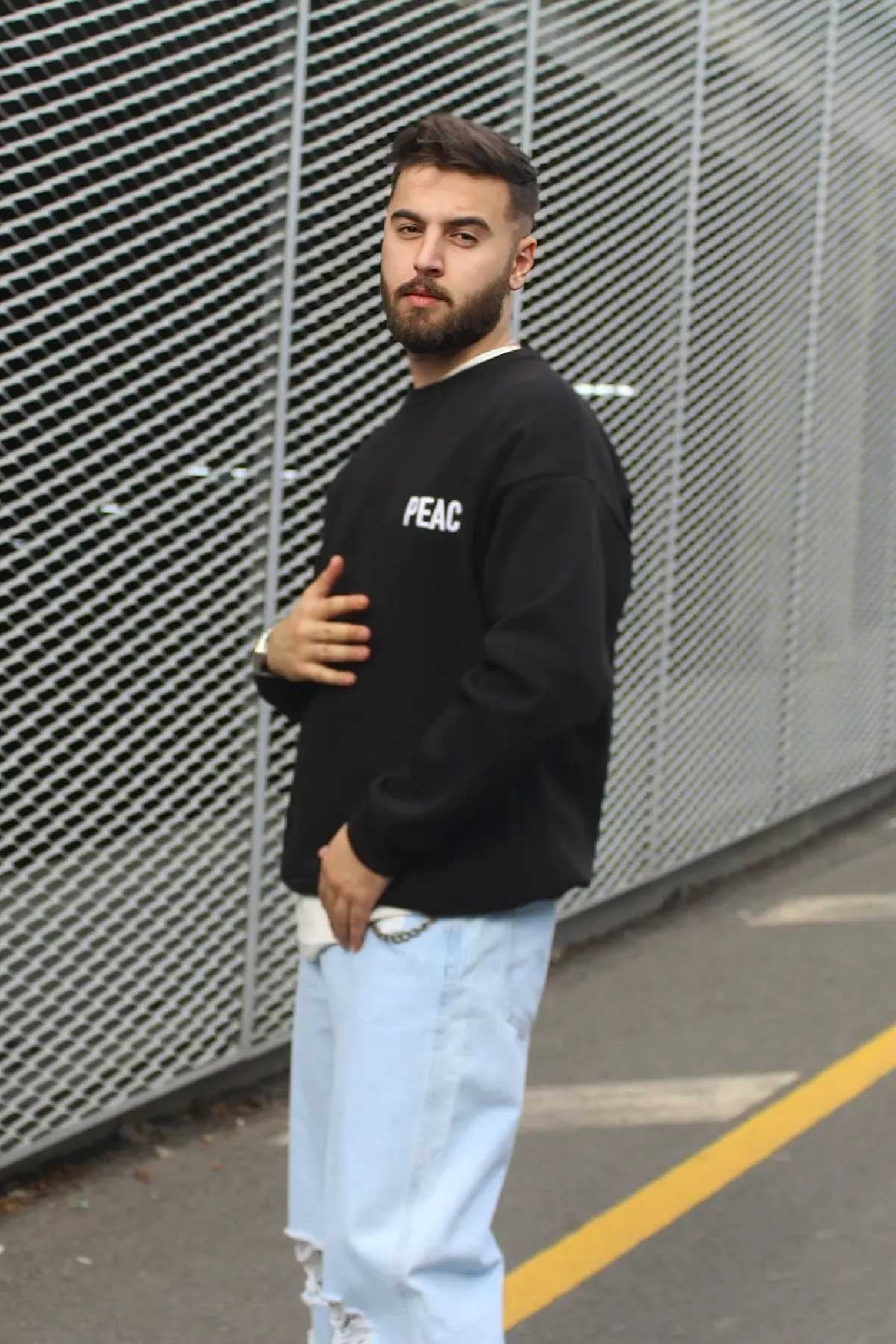 Oversize Peace Siyah Sweatshirt
