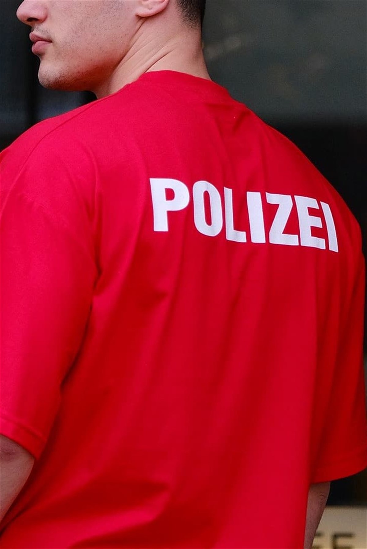 Oversize Polizei T-Shirt Kırmızı