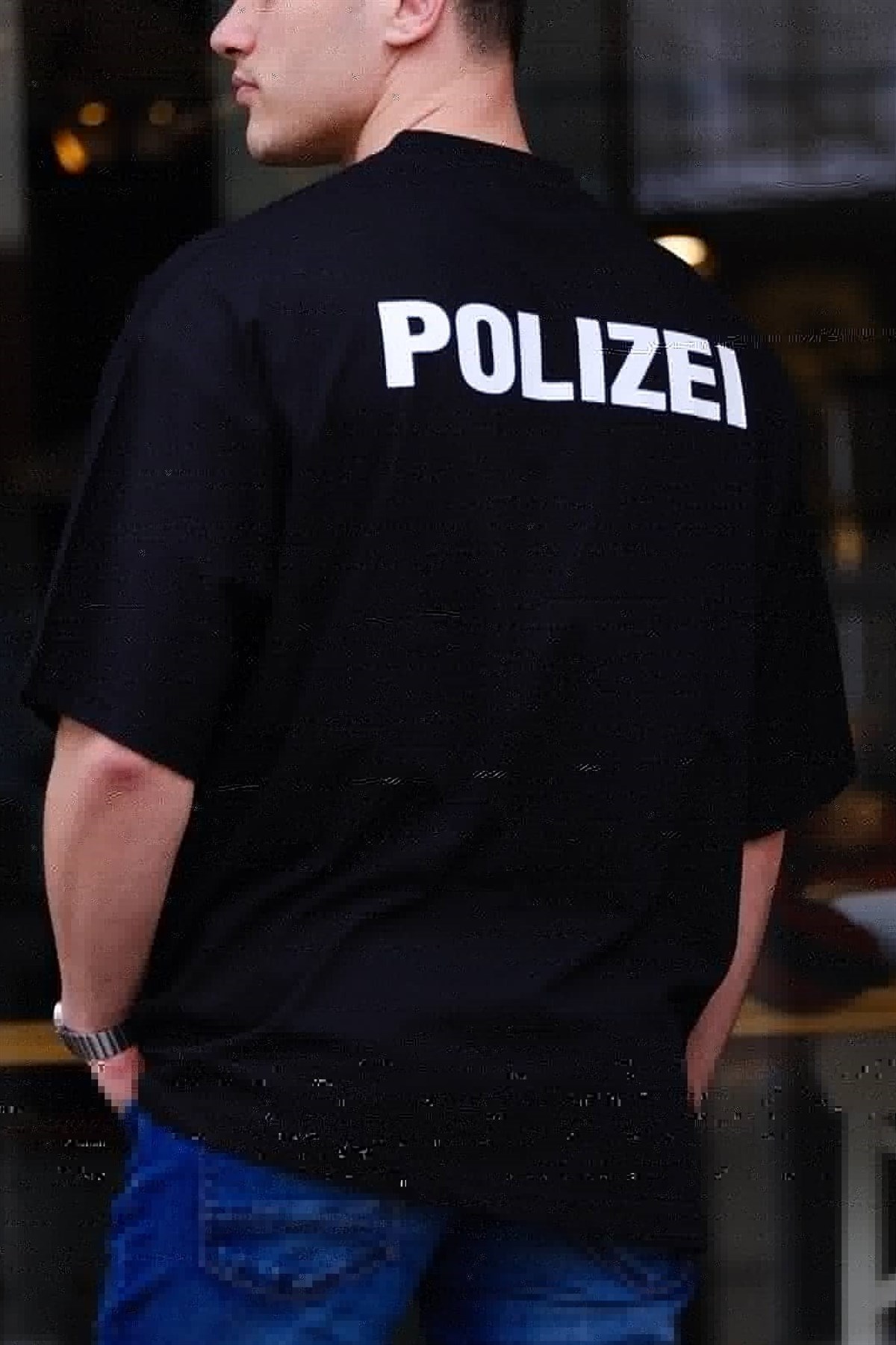 Oversize Polizei T-Shirt Siyah