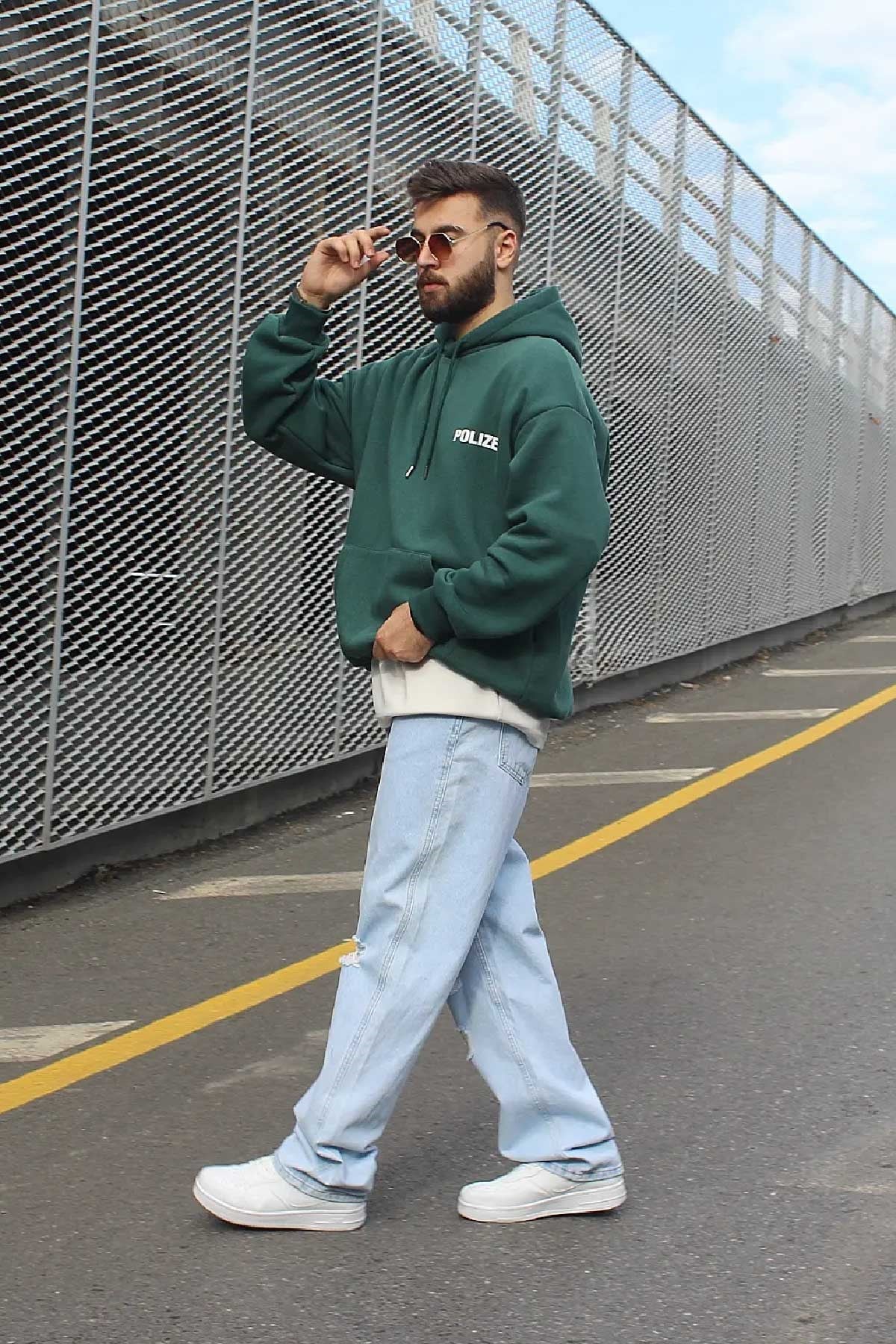 Oversize Polızeı Yeşil Sweatshirt