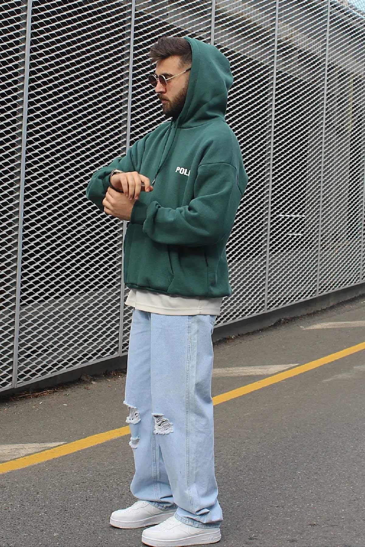 Oversize Polızeı Yeşil Sweatshirt