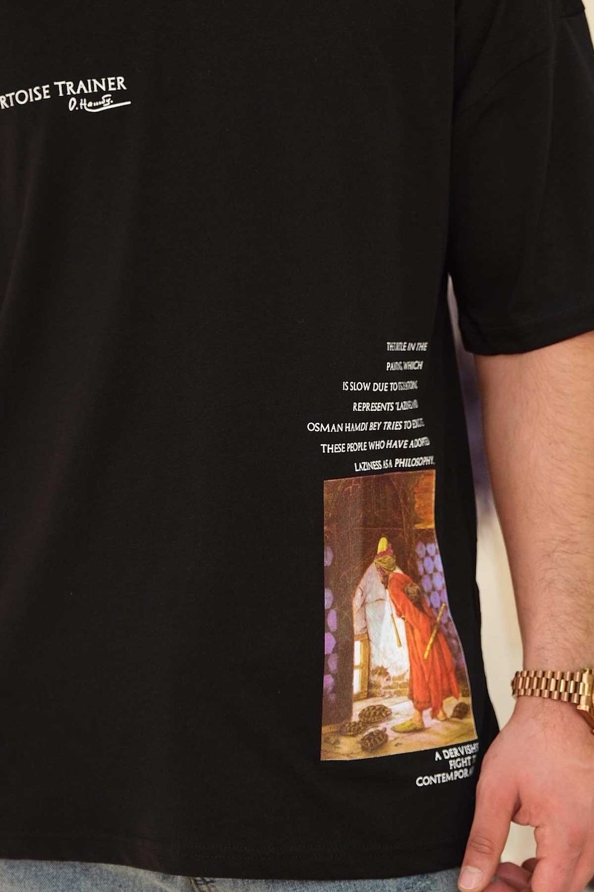 Oversize Siyah Baskılı T-Shirt