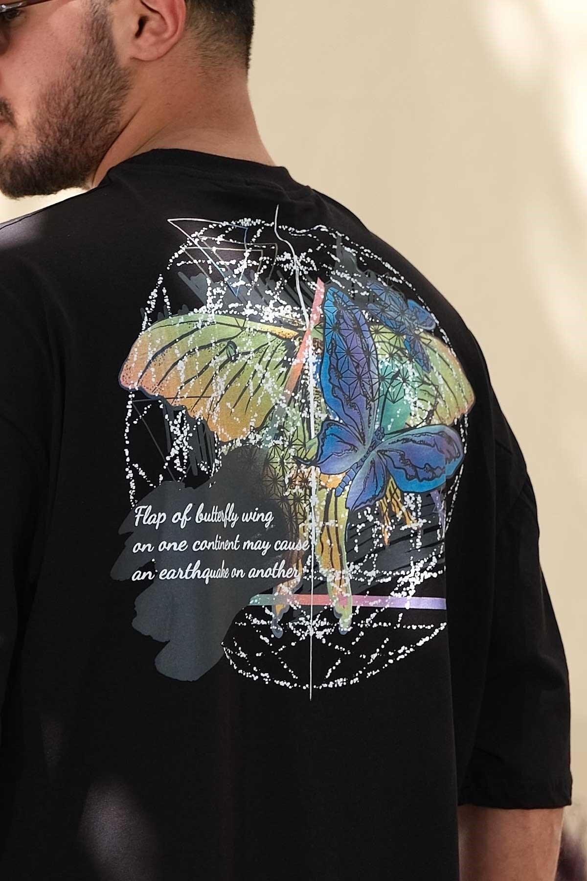 Oversize Siyah Butterfly T-Shirt