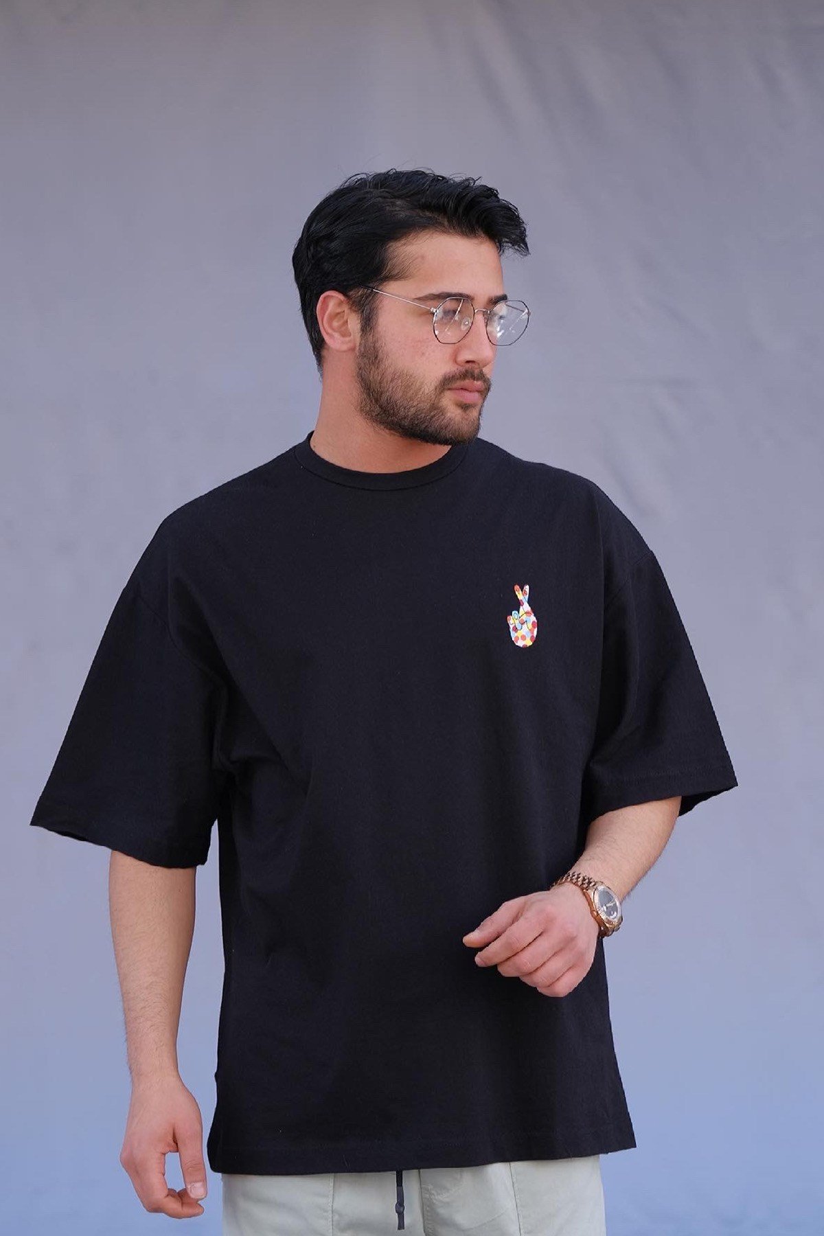 Oversize Siyah Love T-Shirt