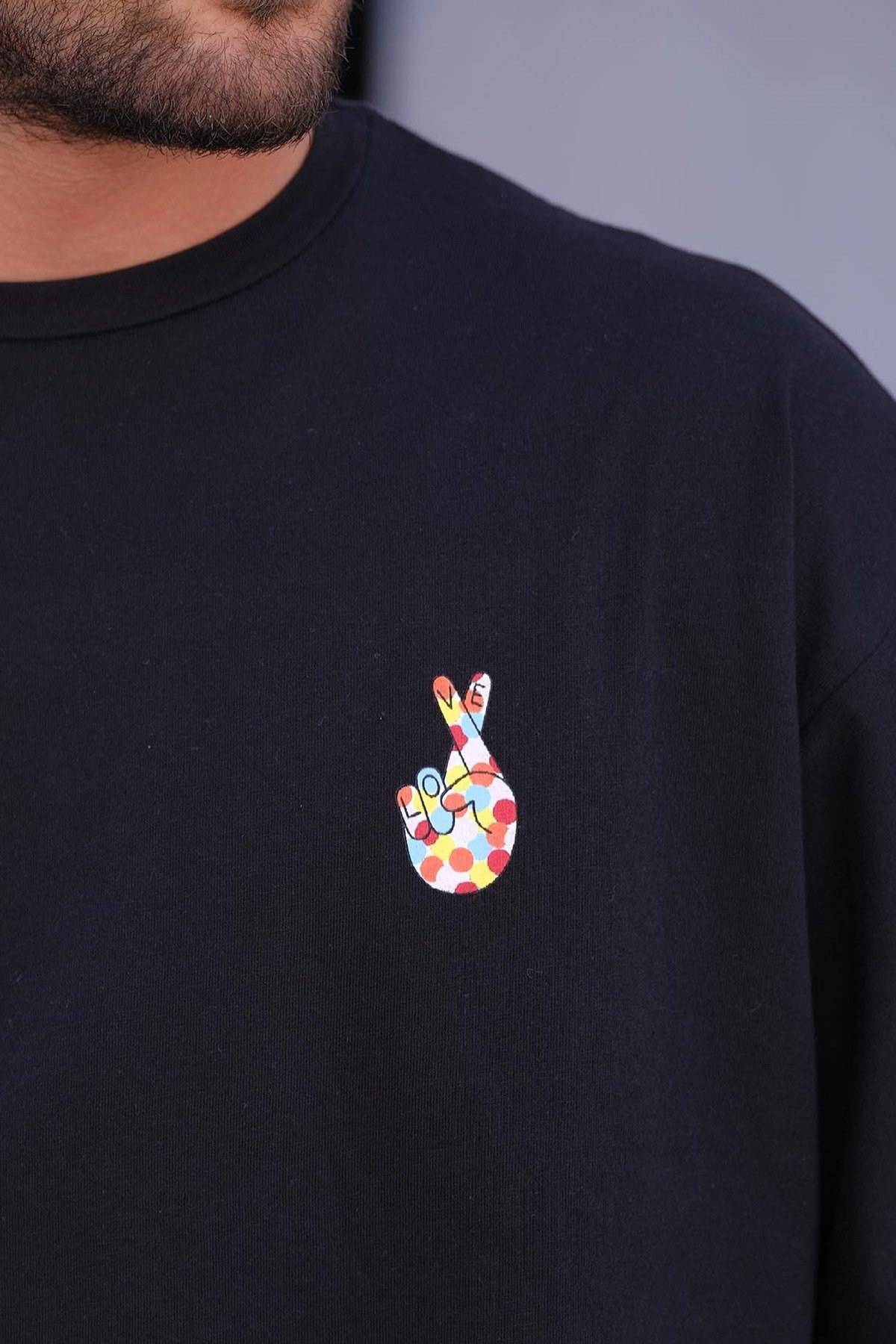 Oversize Siyah Love T-Shirt