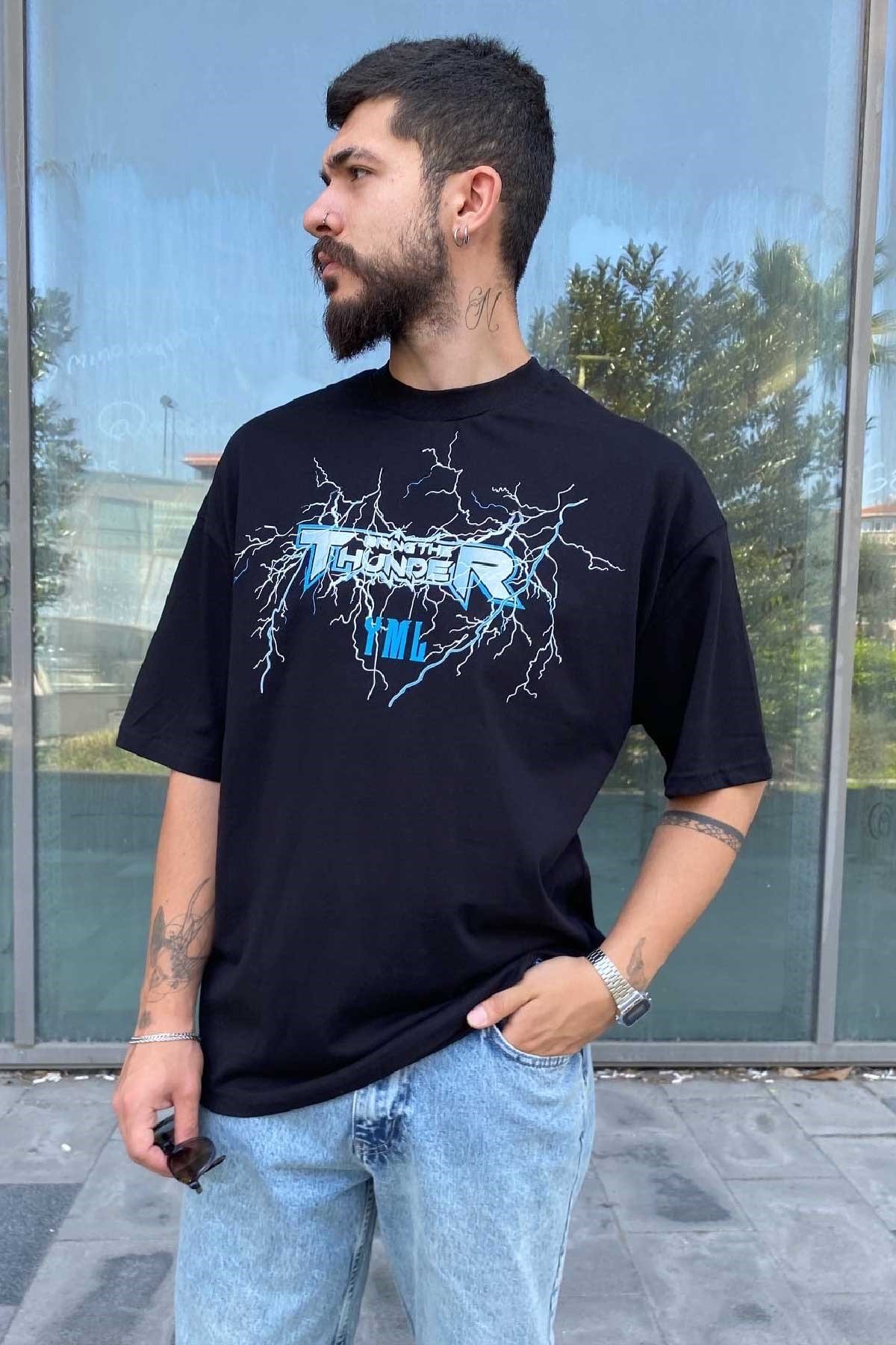 Oversize Siyah Thunder T-Shirt