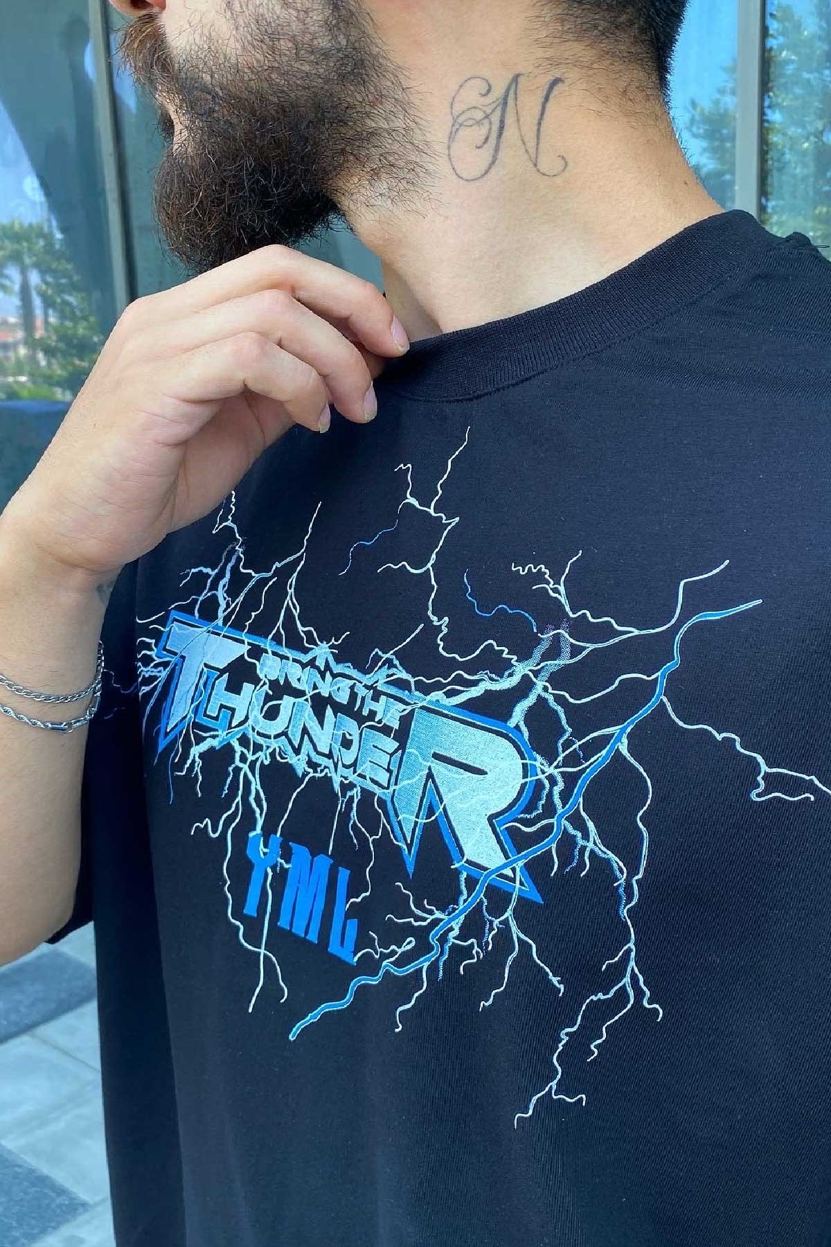 Oversize Siyah Thunder T-Shirt