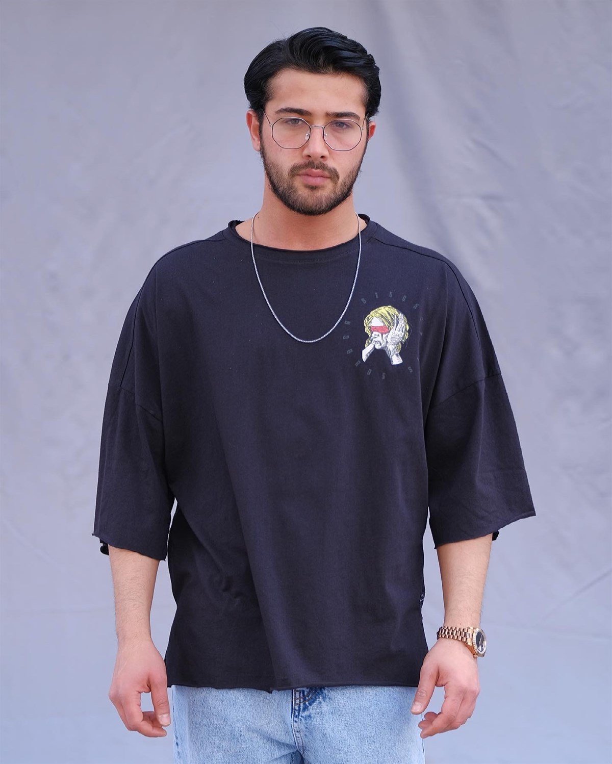 Oversize Siyah Yetim Kol T-Shirt