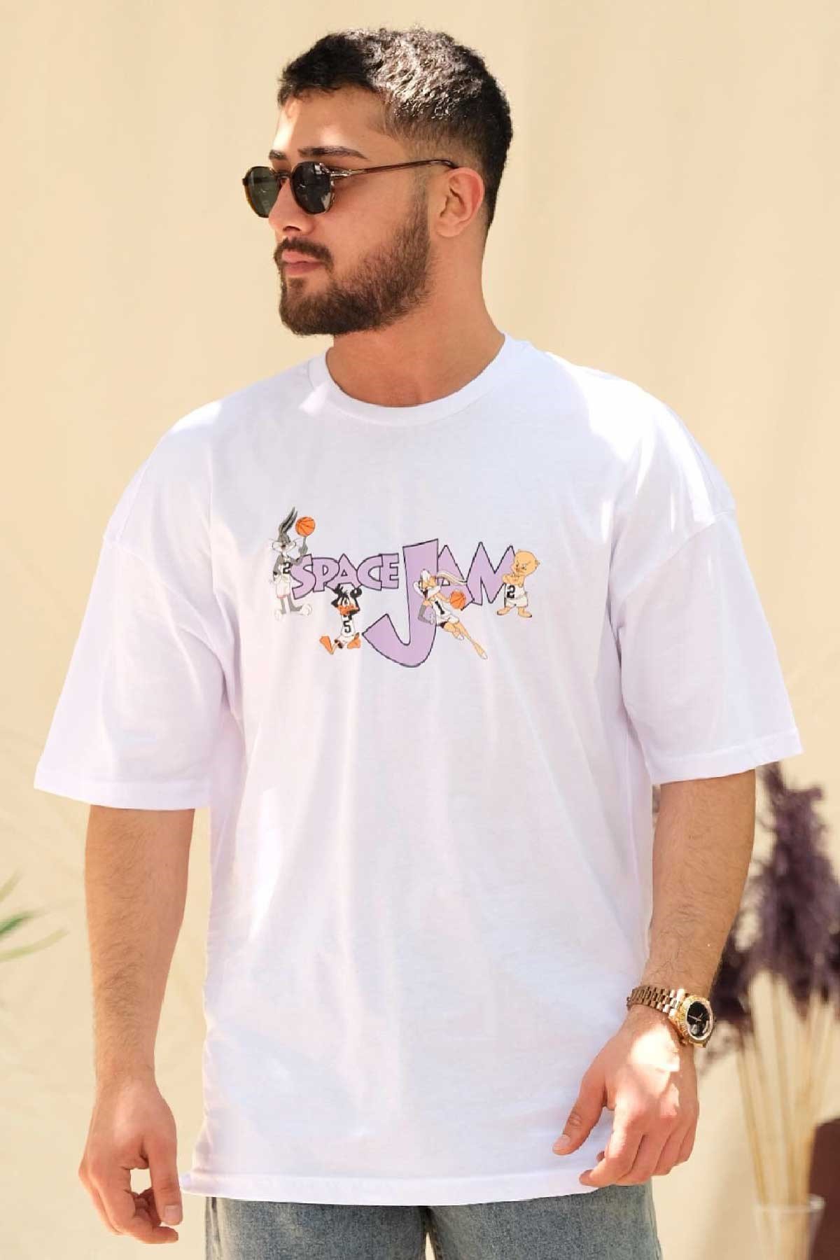 Oversize Space Jam Beyaz T-Shirt