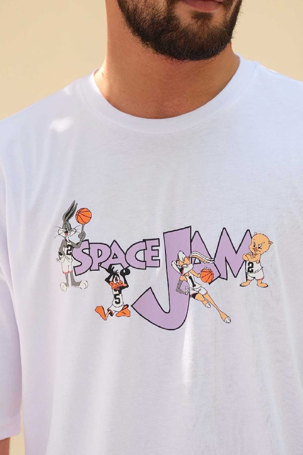Oversize Space Jam Beyaz T-Shirt