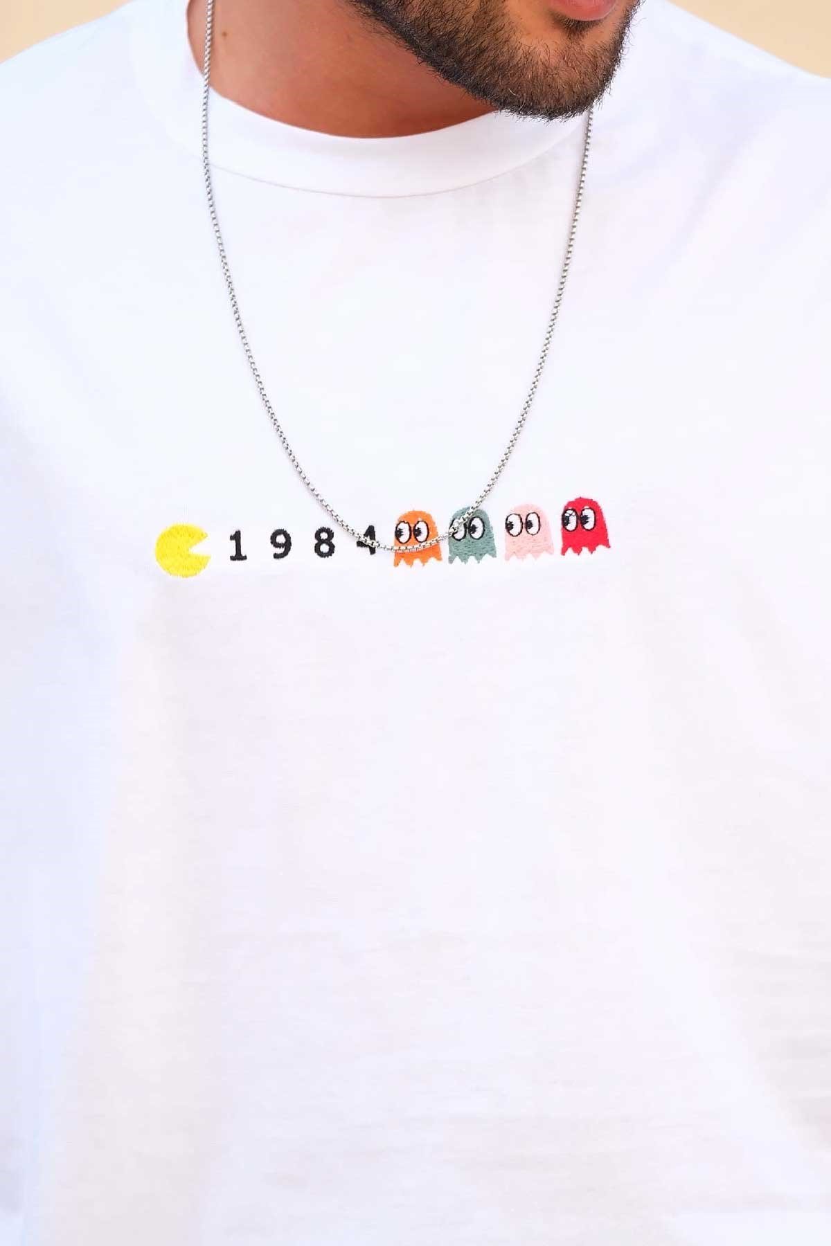 Oversize T-Shirt Beyaz Pac-man