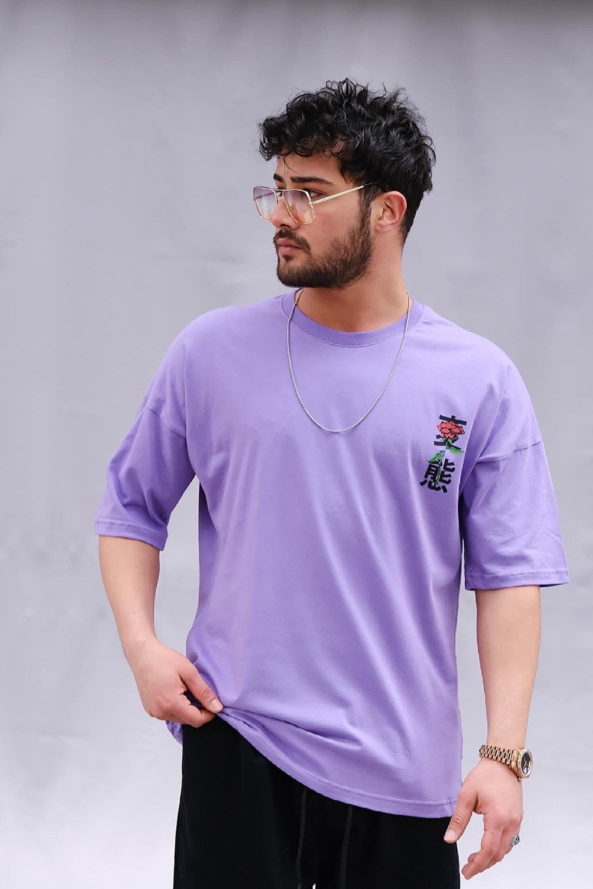 Oversize T-Shirt Mor Gül