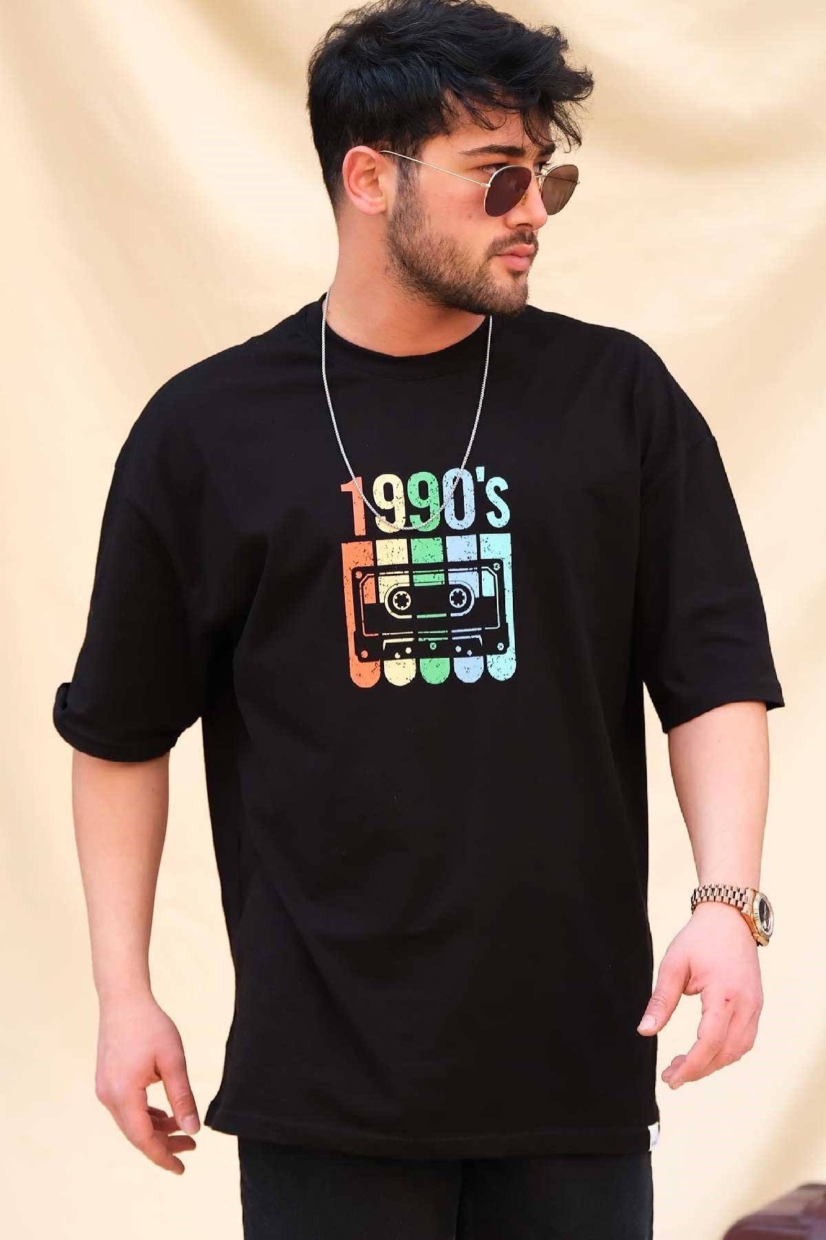 Oversize T-Shirt Siyah 1990's