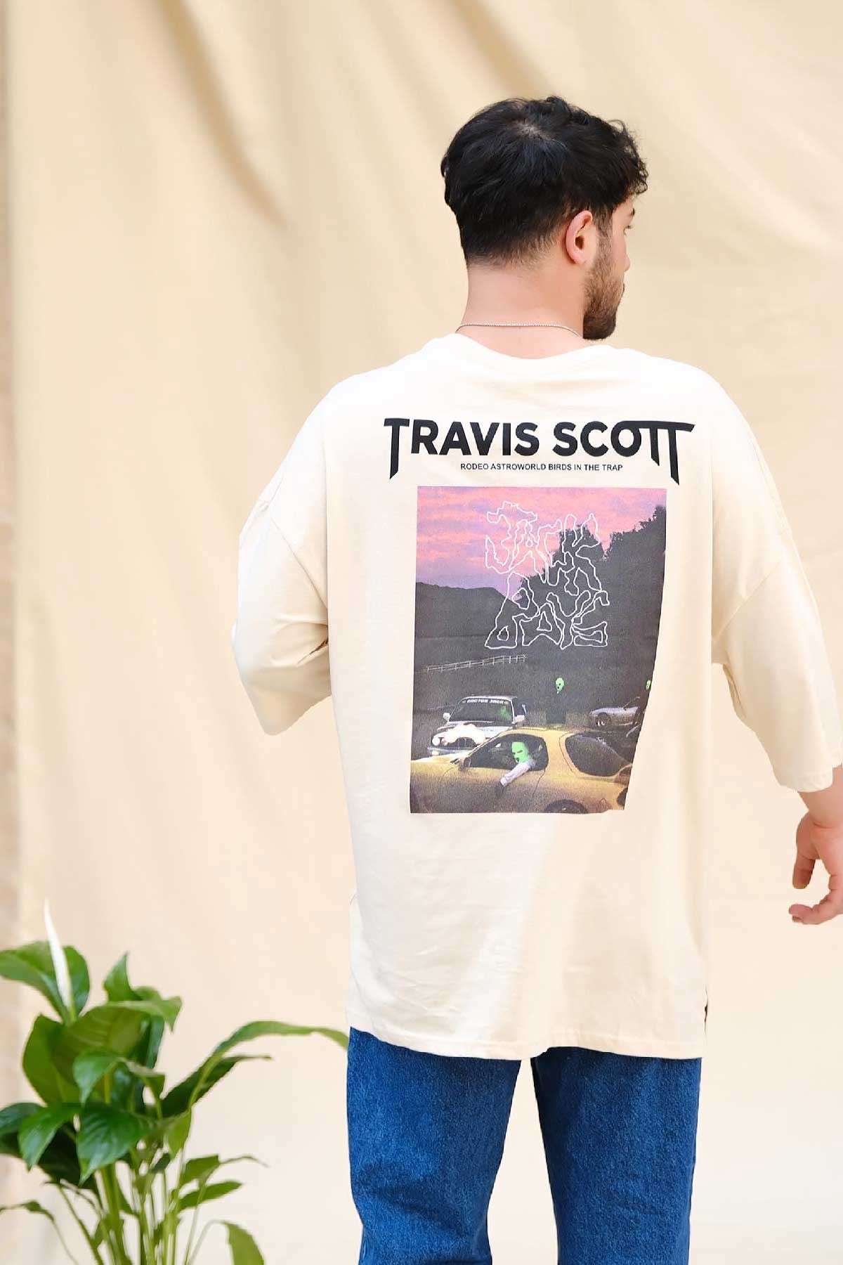 Oversize Tshirt Krem Travis Scott