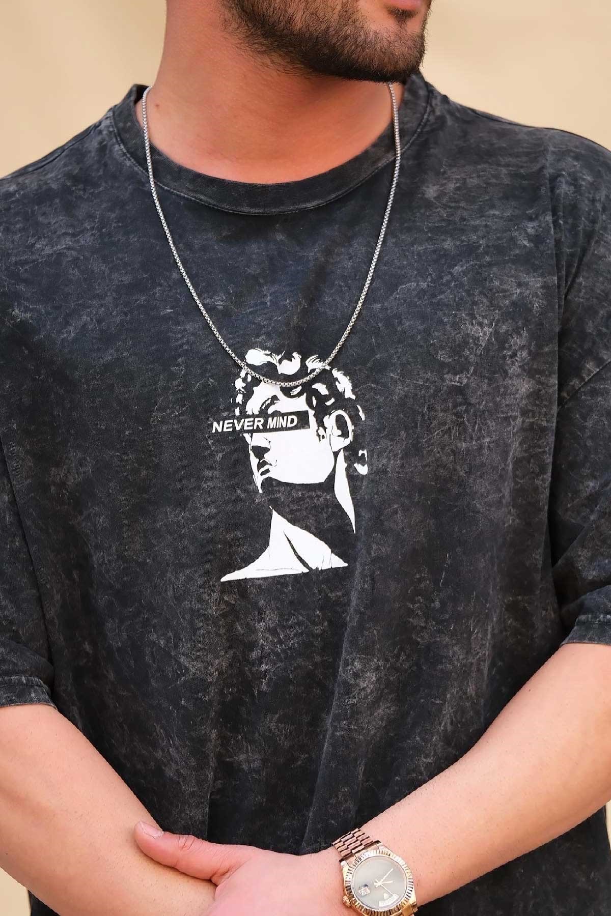 Oversize Yıkamalı T-Shirt Never Mind