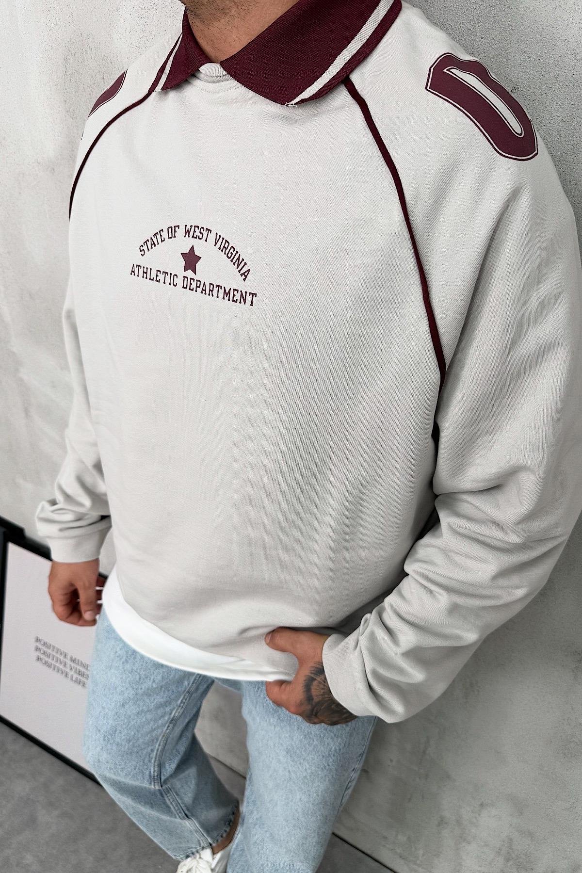 Polo Yaka Baskılı Oversize Sweatshirt