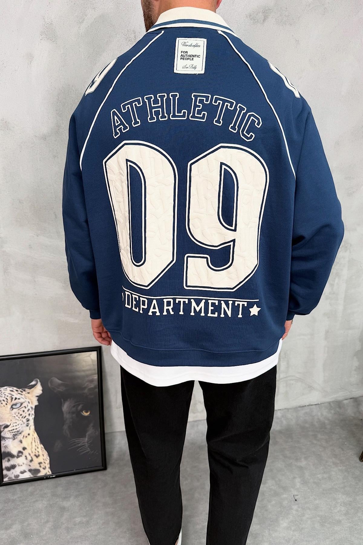 Polo Yaka Baskılı Oversize Sweatshirt