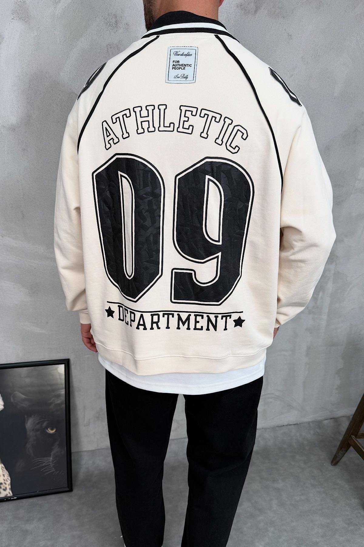 Polo Yaka Baskılı Oversize Sweatshirt