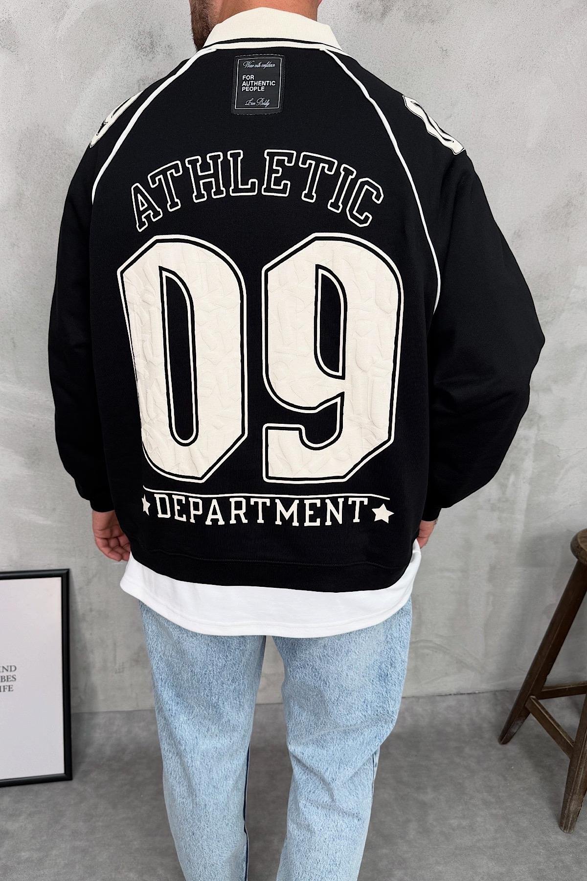 Polo Yaka Baskılı Oversize Sweatshirt