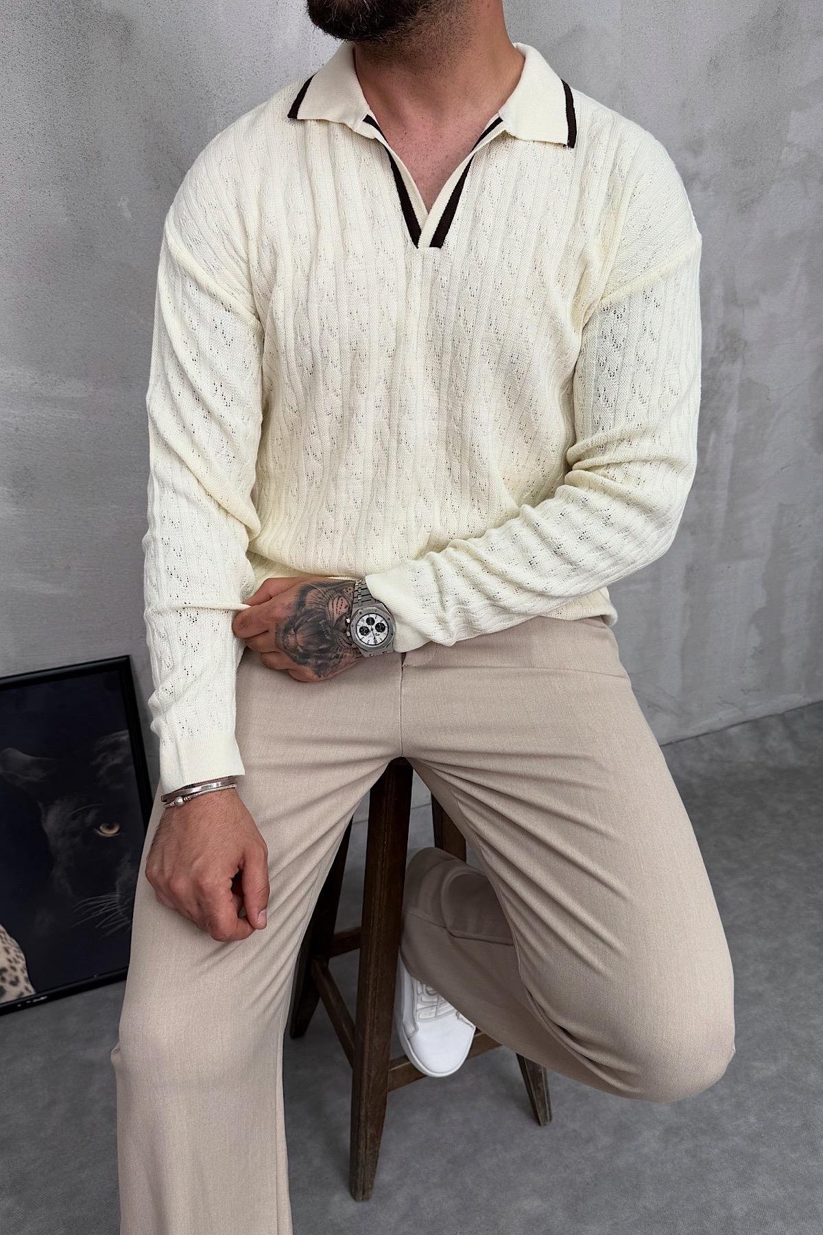 Polo Yaka Bej Örme Triko