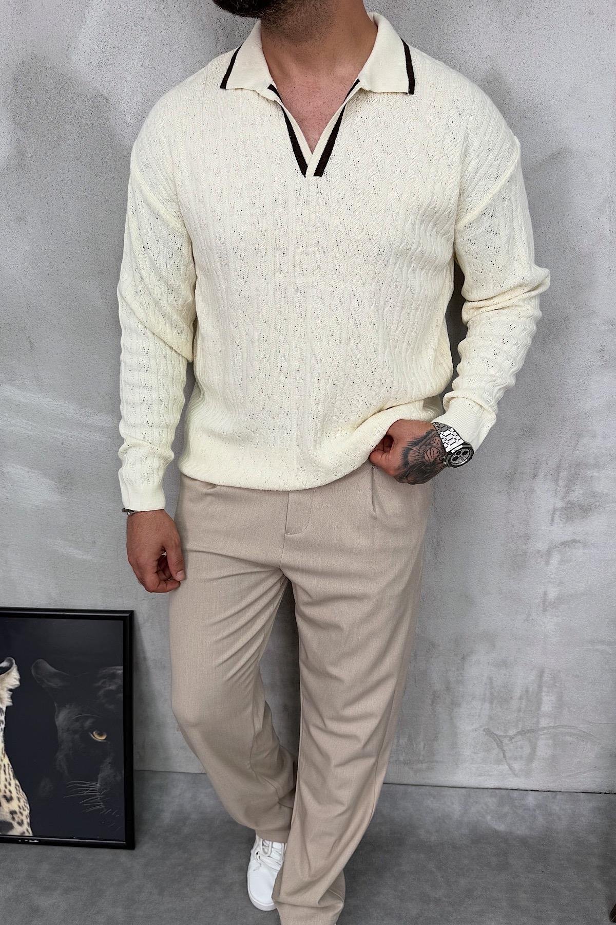 Polo Yaka Bej Örme Triko