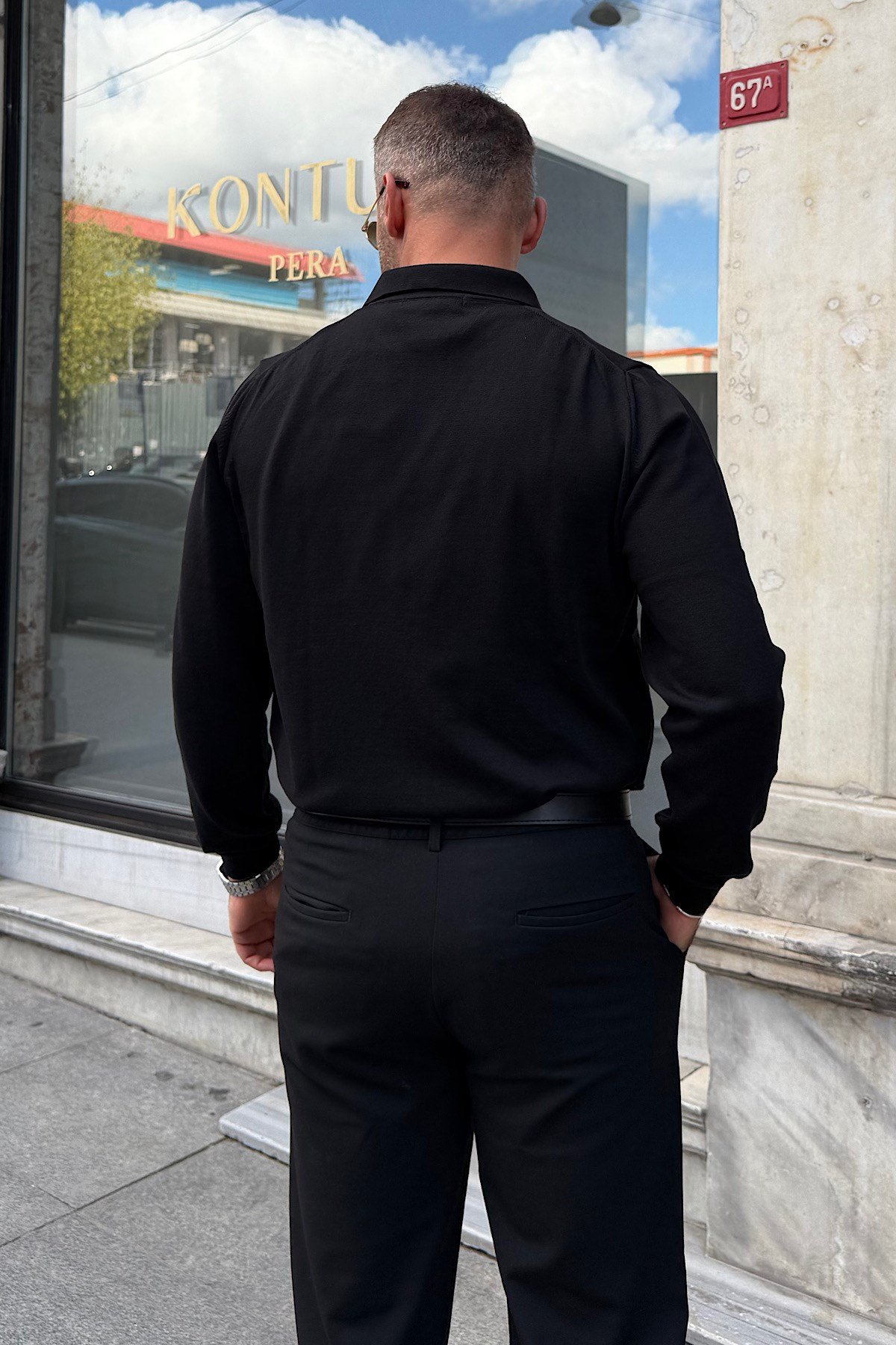 Polo Yaka Düğmeli Siyah Triko 
