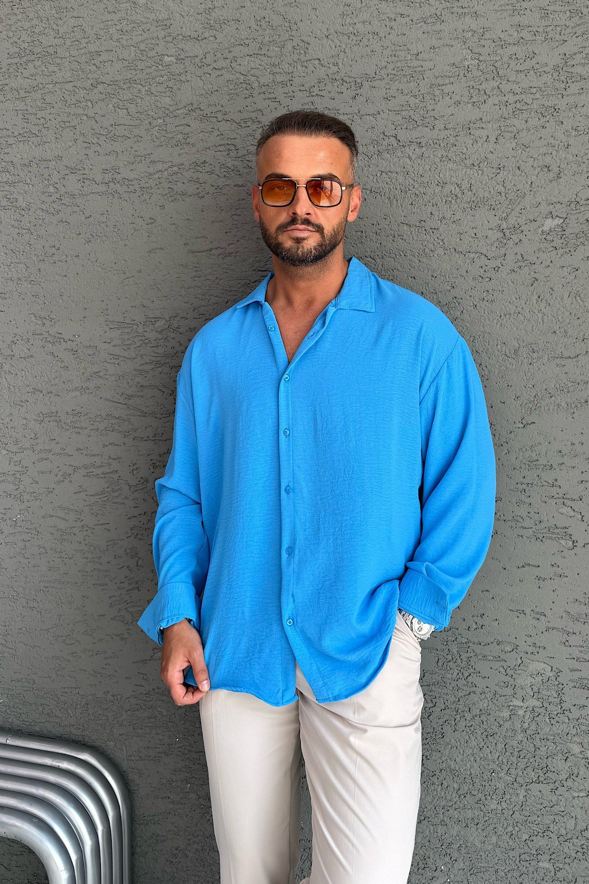 Rahat Kalıp Oversize Mavi Gömlek 