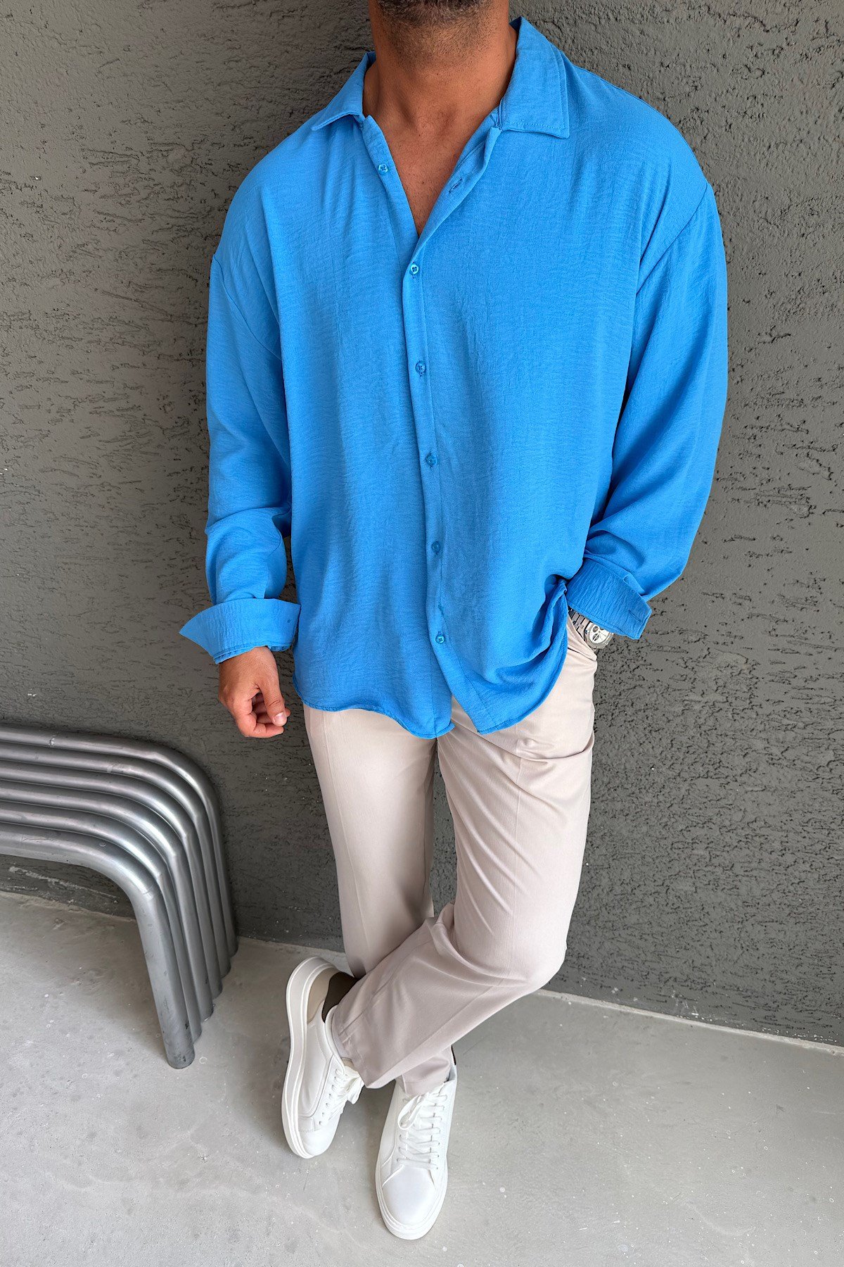 Rahat Kalıp Oversize Mavi Gömlek 