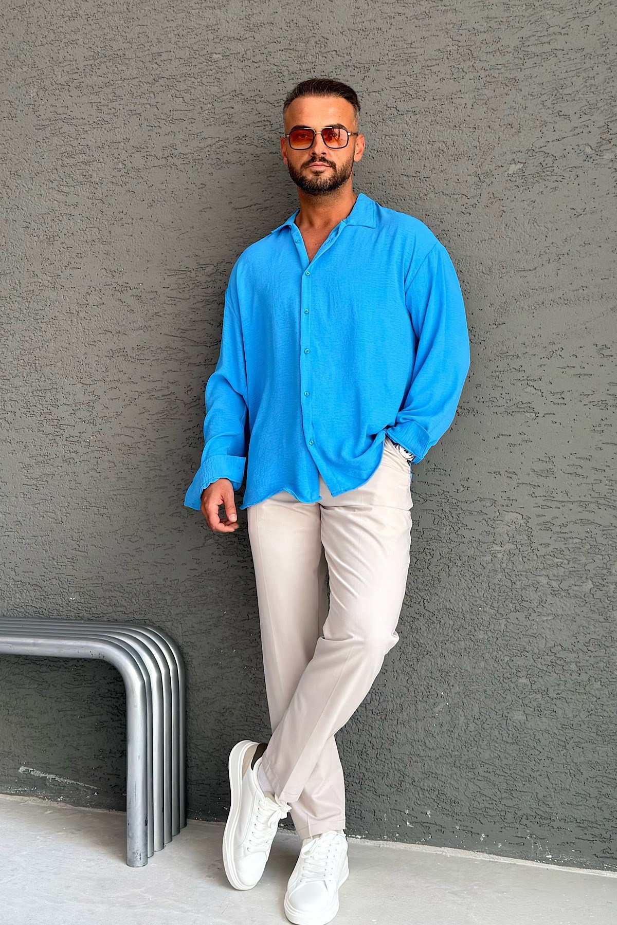 Rahat Kalıp Oversize Mavi Gömlek 