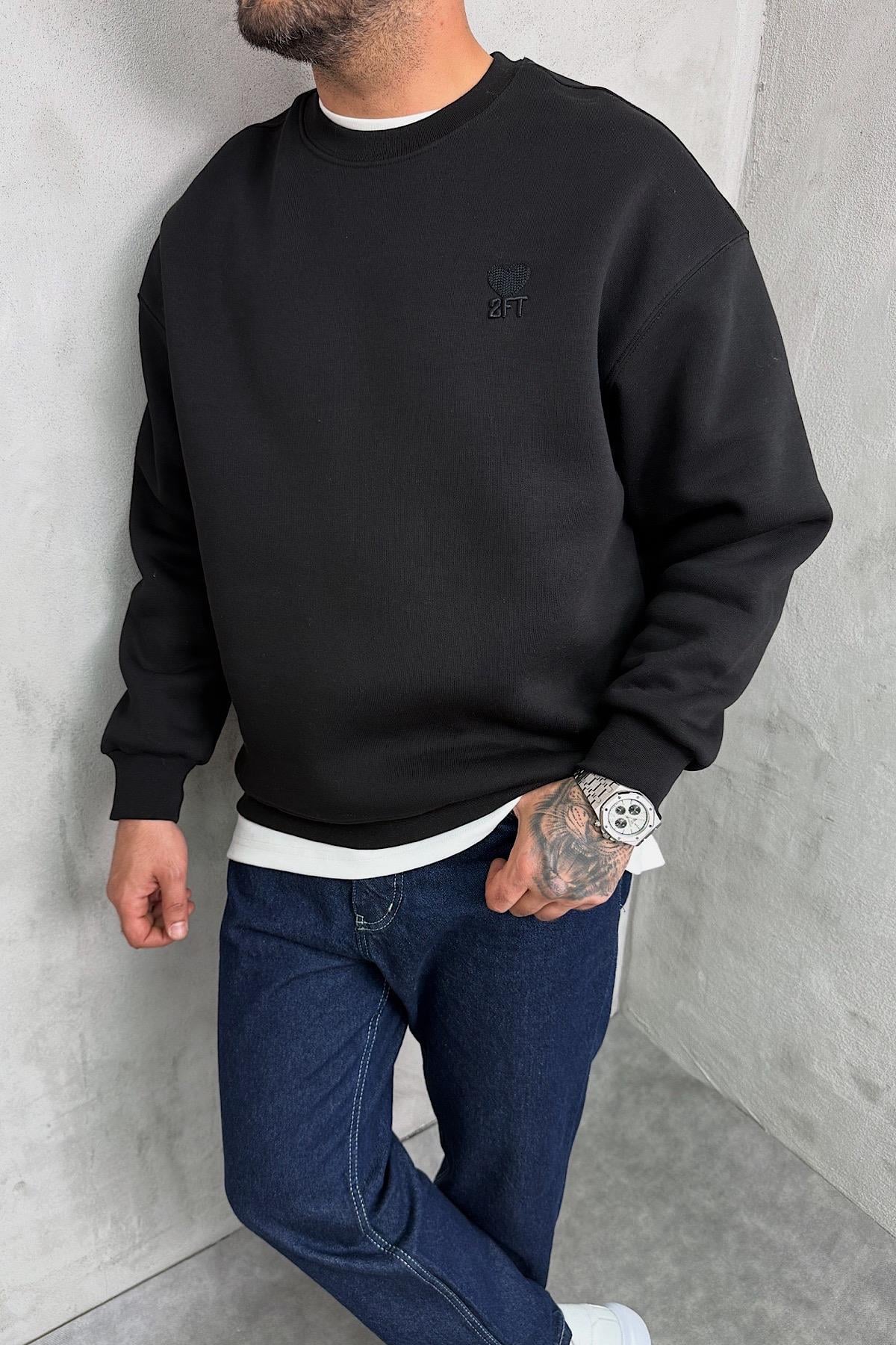Siyah 2FT Baskılı Sweatshirt