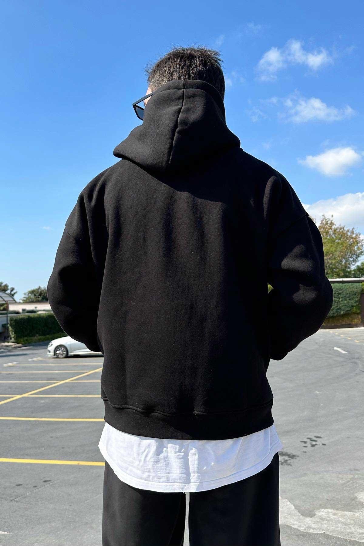 Siyah Basic Kapşonlu Zip