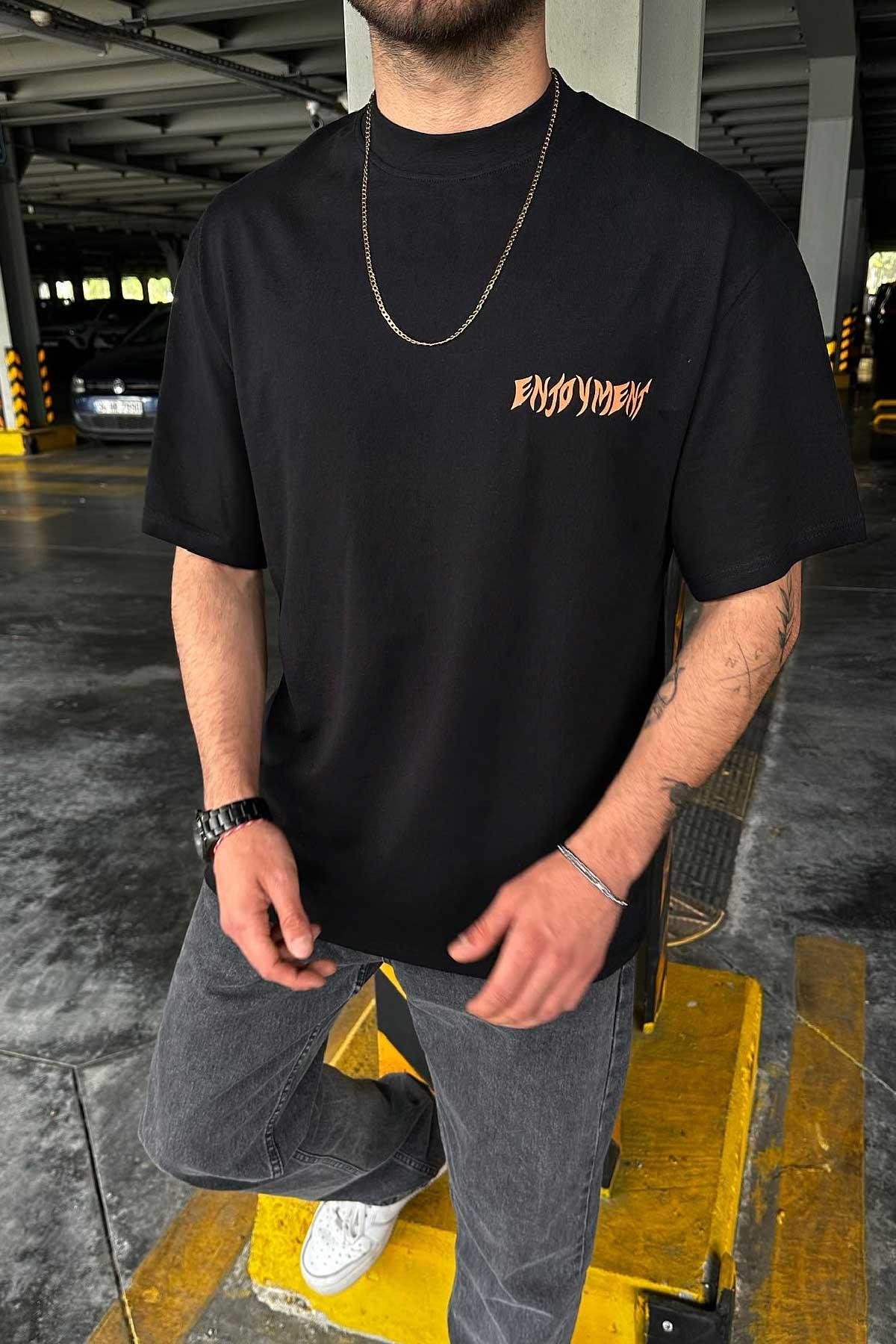 Siyah Baskılı Oversize T-Shirt