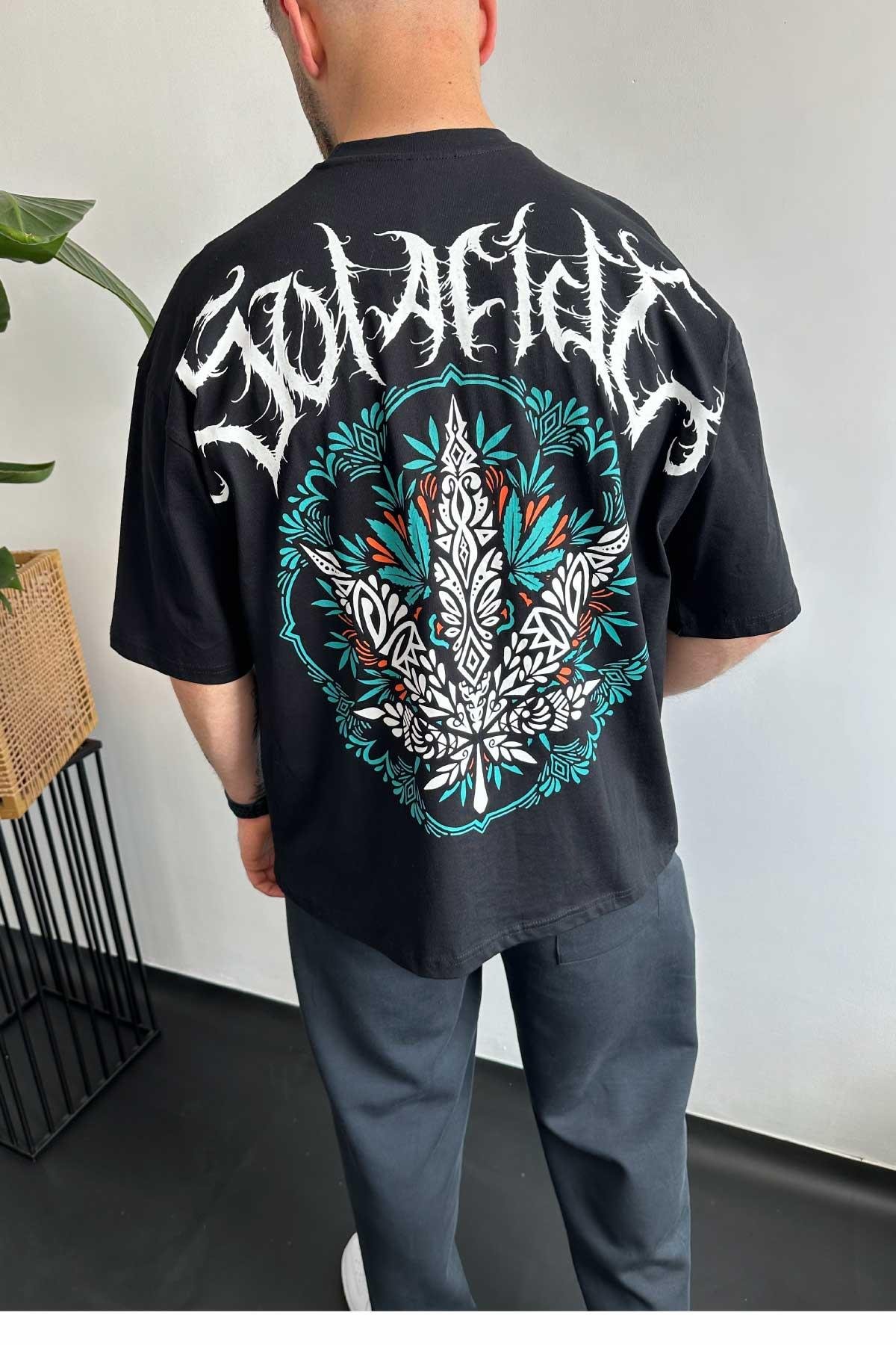 Siyah Baskılı Oversize T-Shirt