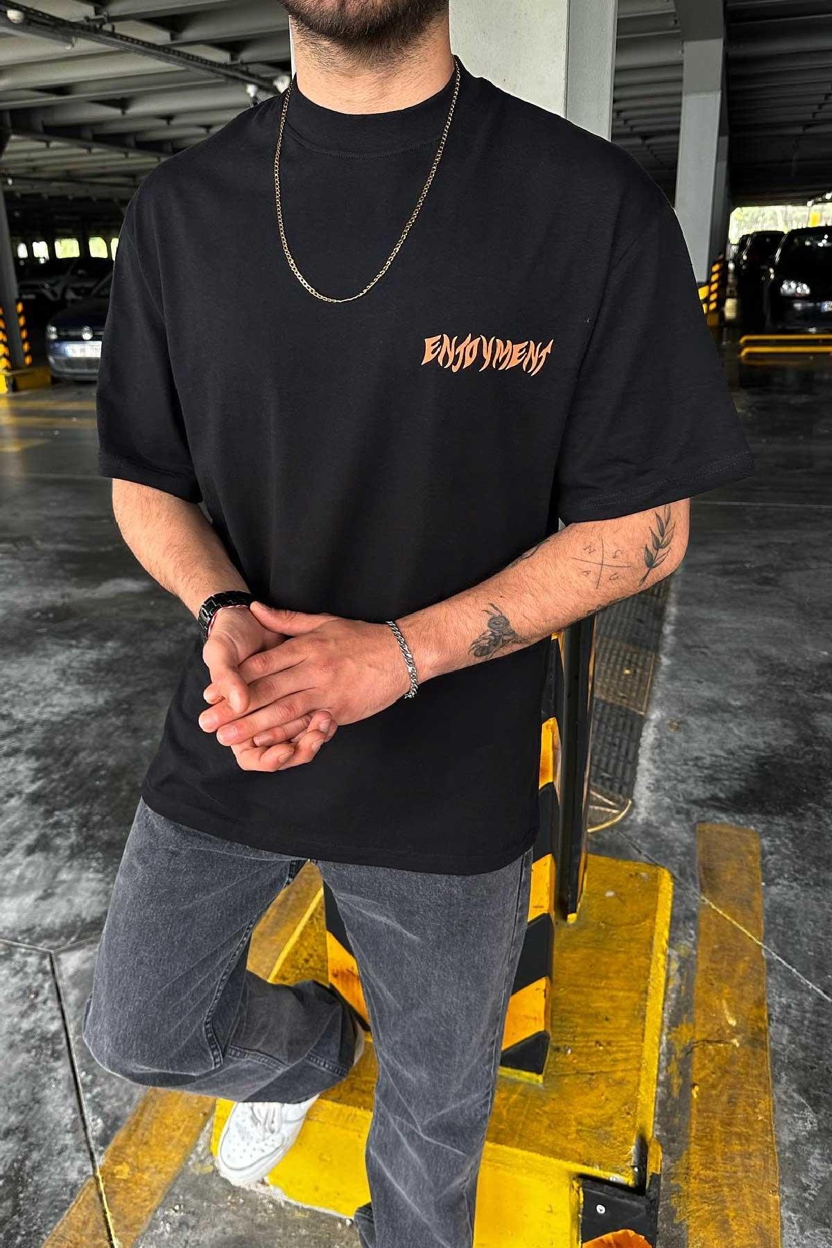 Siyah Baskılı Oversize T-Shirt
