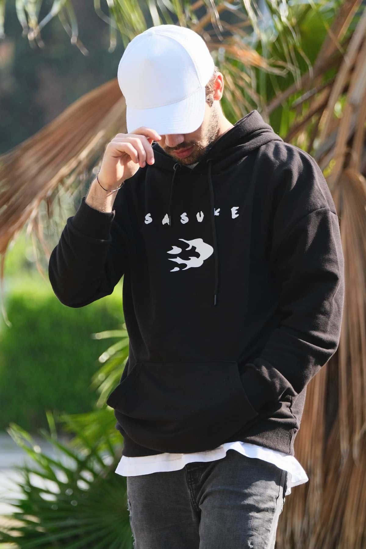 Siyah Bol Kalıp Sasuke Sweatshirt