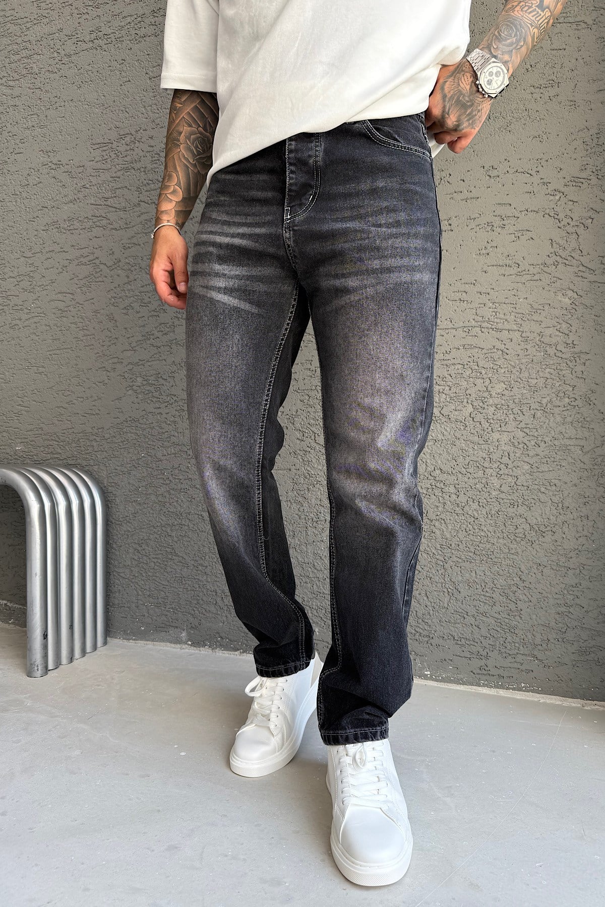 Siyah Eskitme Regular Pantolon 