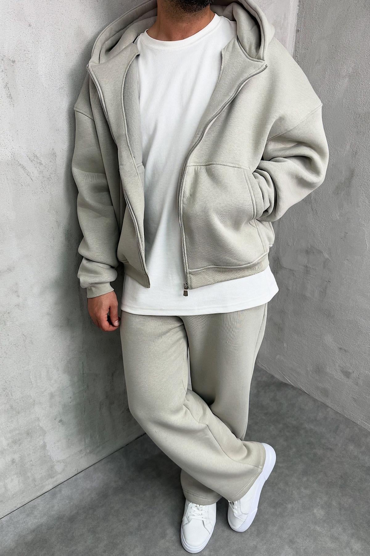 Taş Rengi Basic Tam Fermuarlı Zip