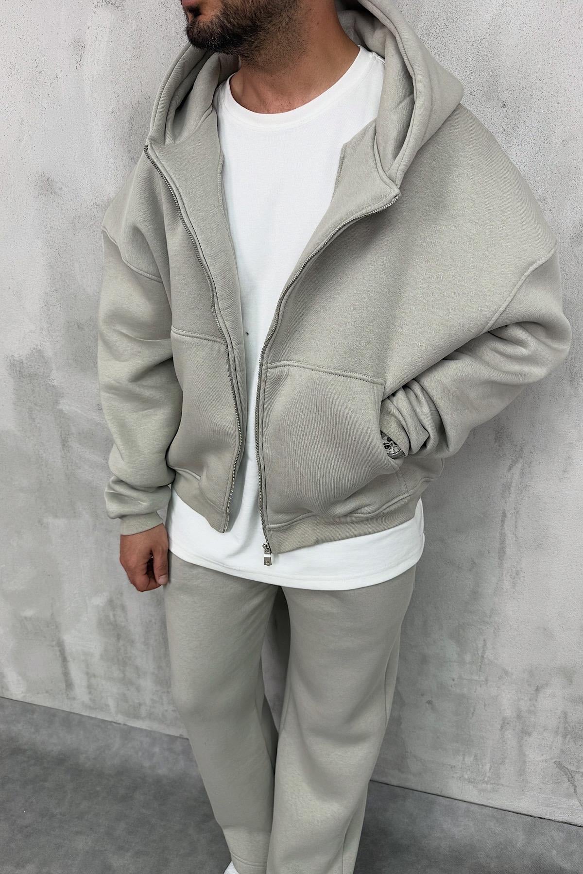 Taş Rengi Basic Tam Fermuarlı Zip