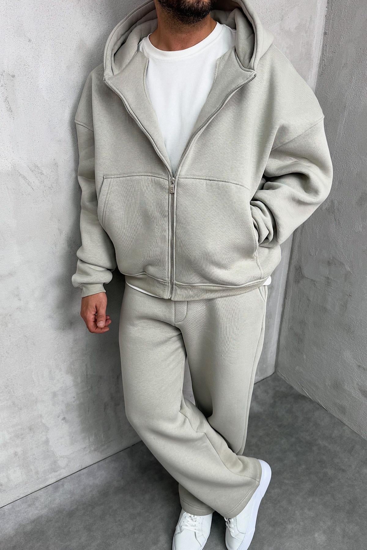 Taş Rengi Basic Tam Fermuarlı Zip