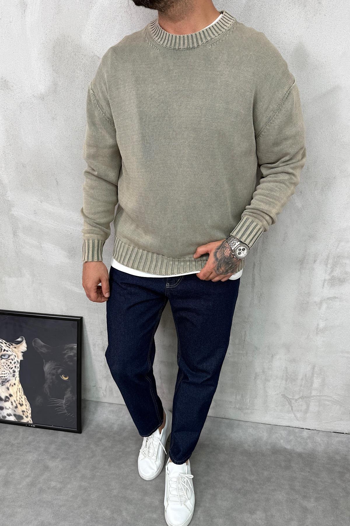 Yıkamalı Açık Gri Basic Triko