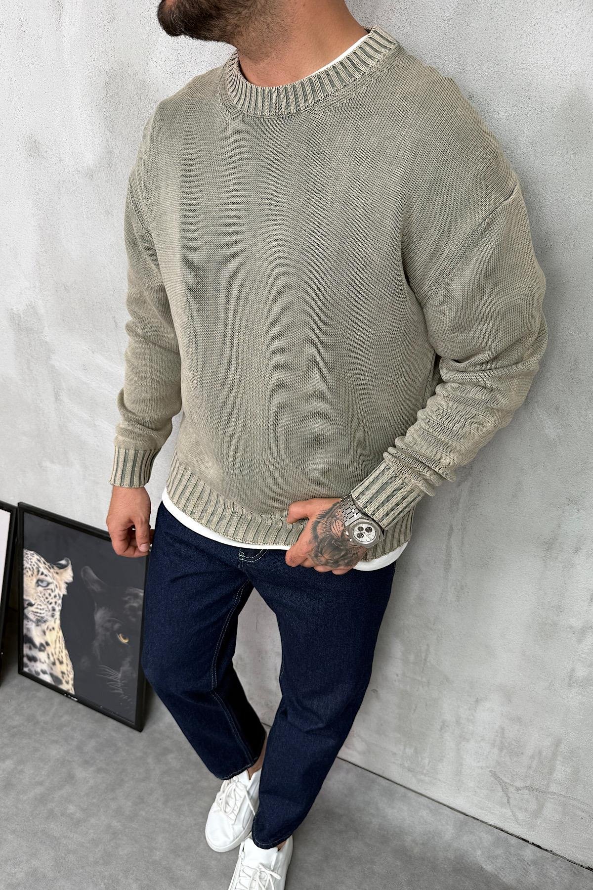 Yıkamalı Açık Gri Basic Triko