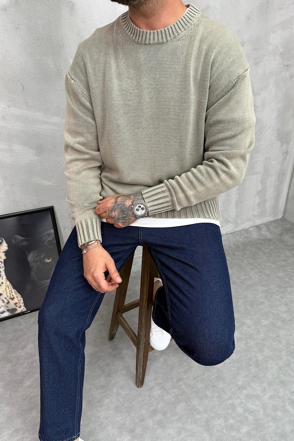 Yıkamalı Açık Gri Basic Triko