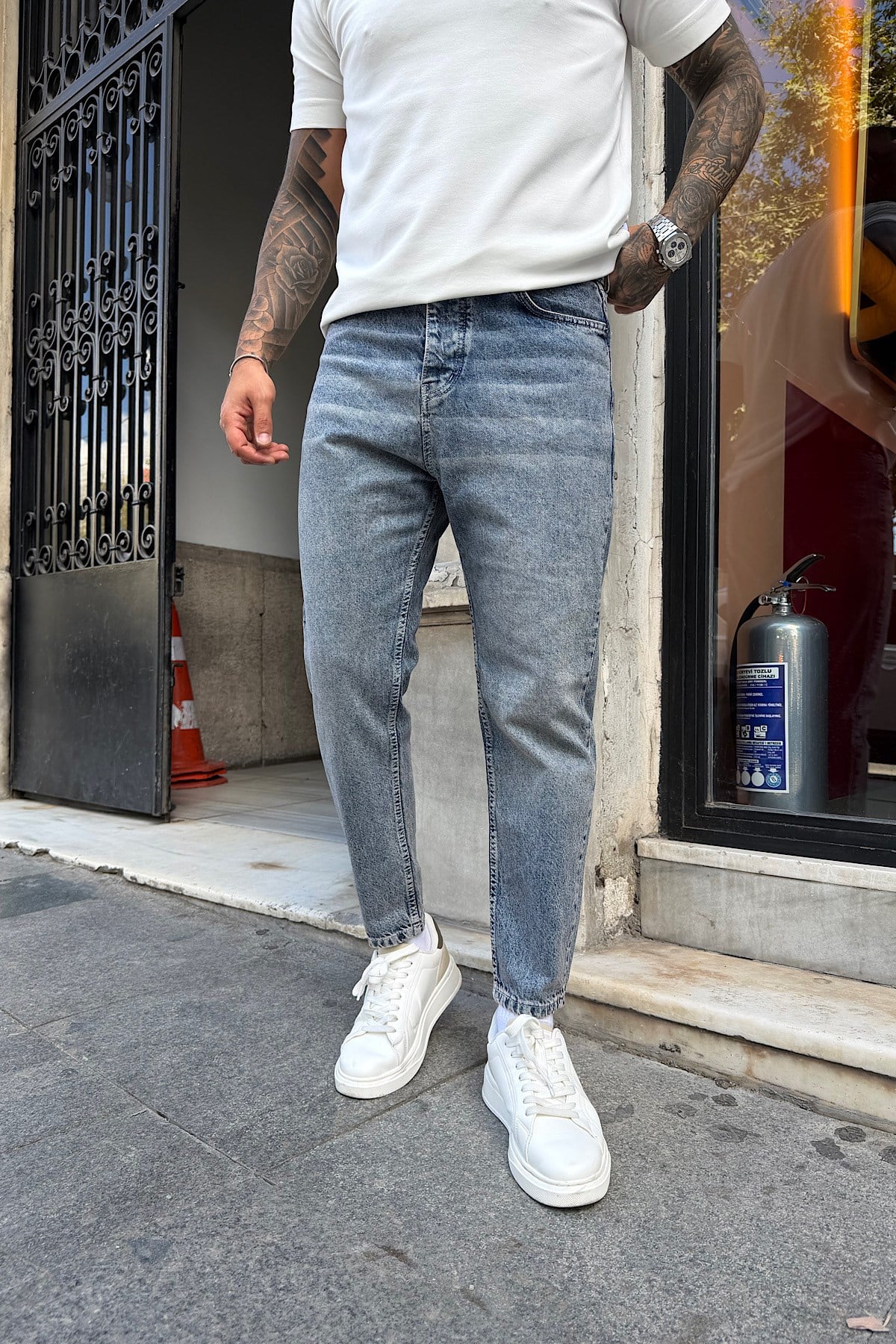 Yıkamalı Açık Mavi Boyfriend Pantolon 