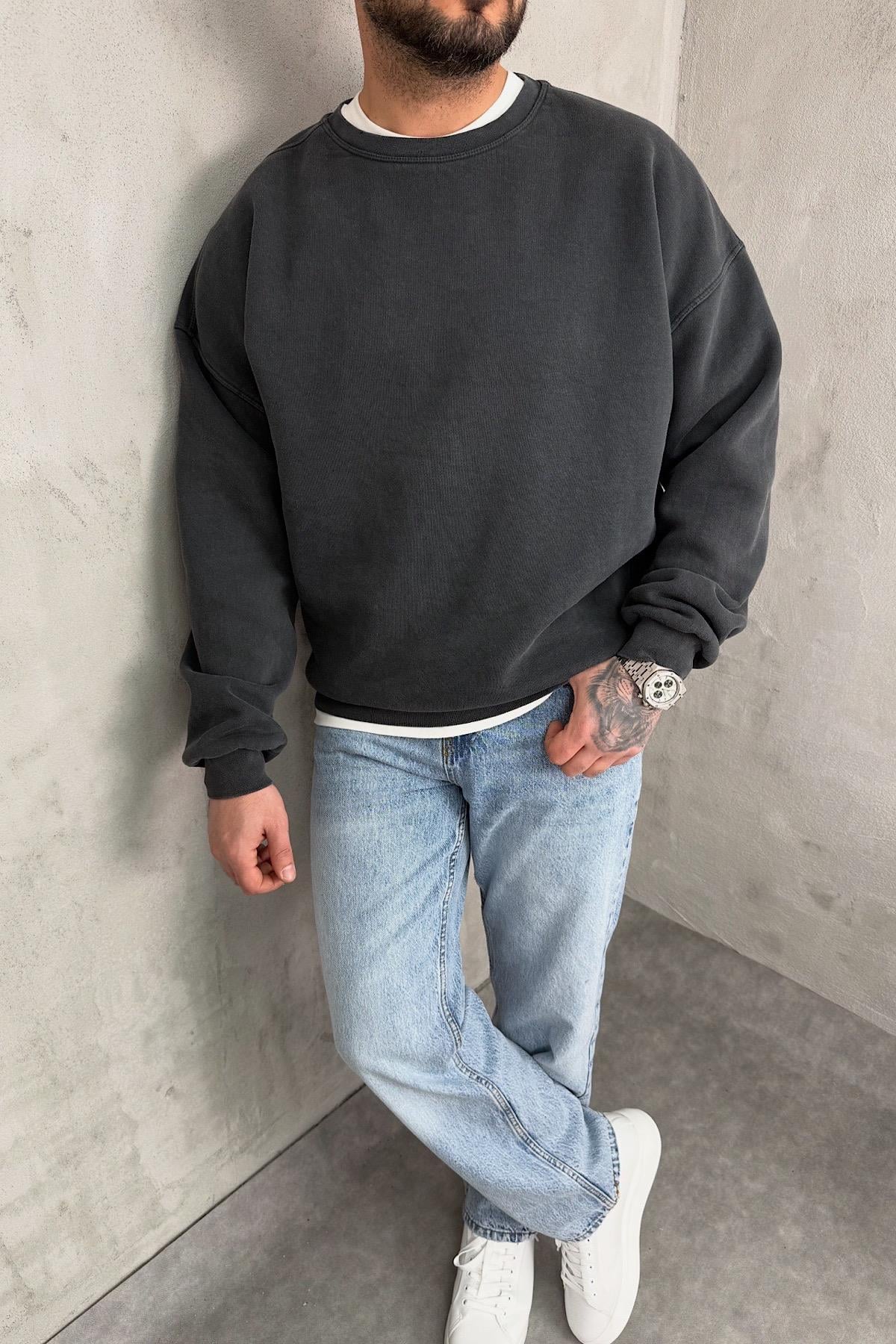 Yıkamalı Basic Sweatshirt